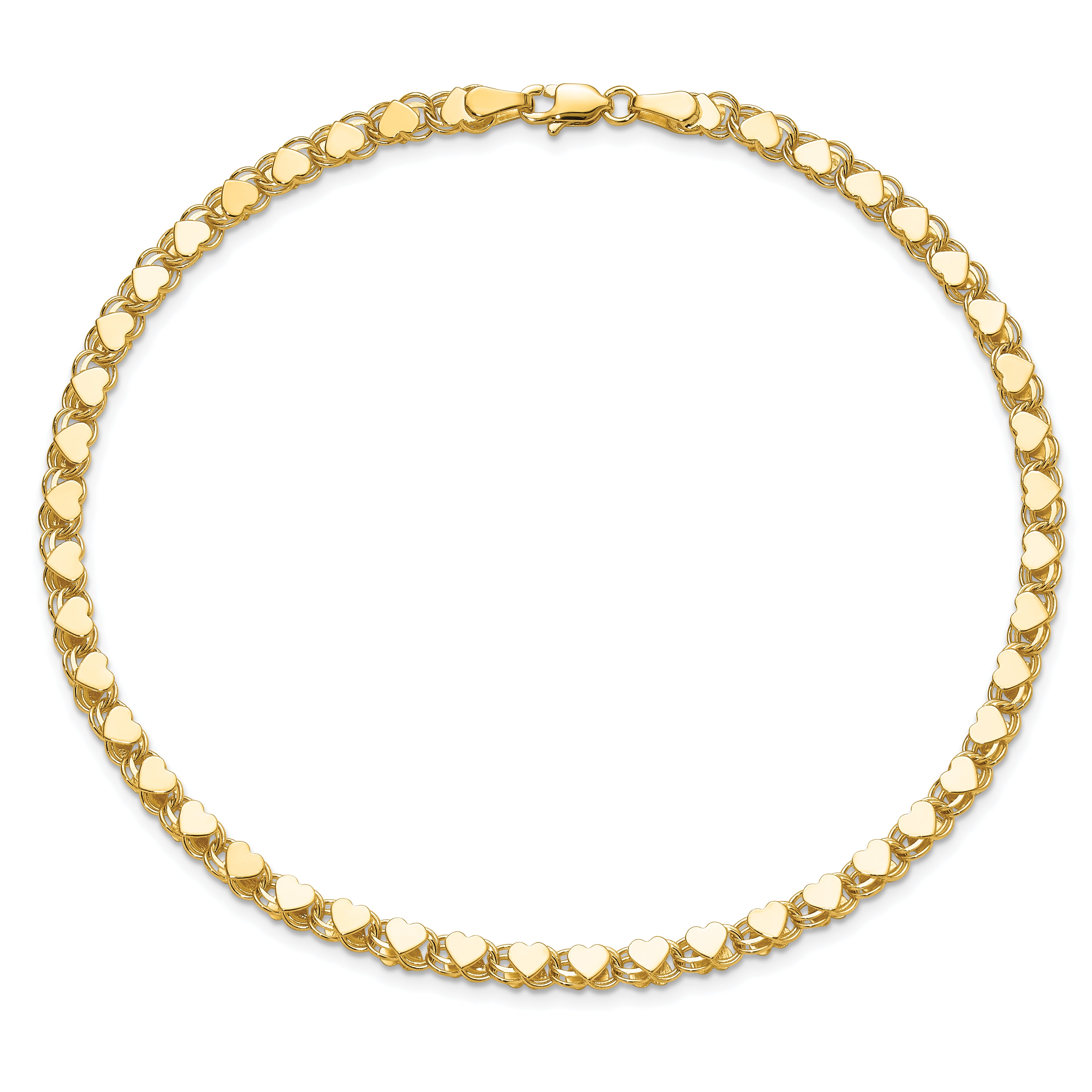 14k Polished Double-Sided Hearts Double Link 10 inch Anklet - Sophia Jewelers