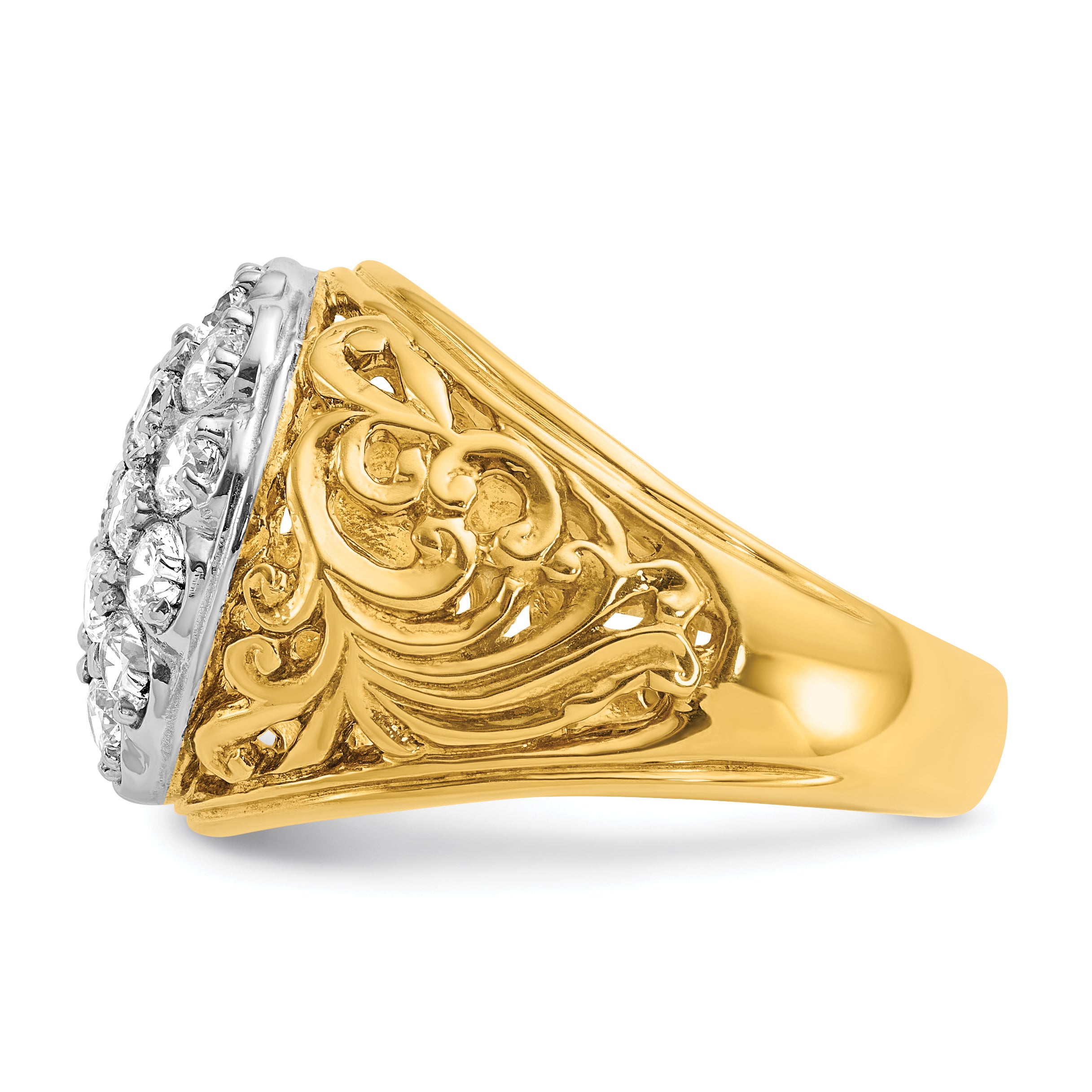 14k Two-tone Mens 2 carat Kentucky Cluster Ring Mounting, Mounting Only - Sophia Jewelers