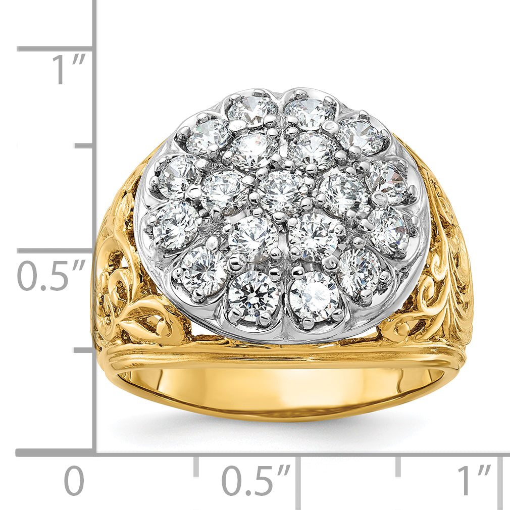 14k Two-tone Men's Polished Filigree 2 Carat AA Quality Diamond Cluster Ring - Sophia Jewelers