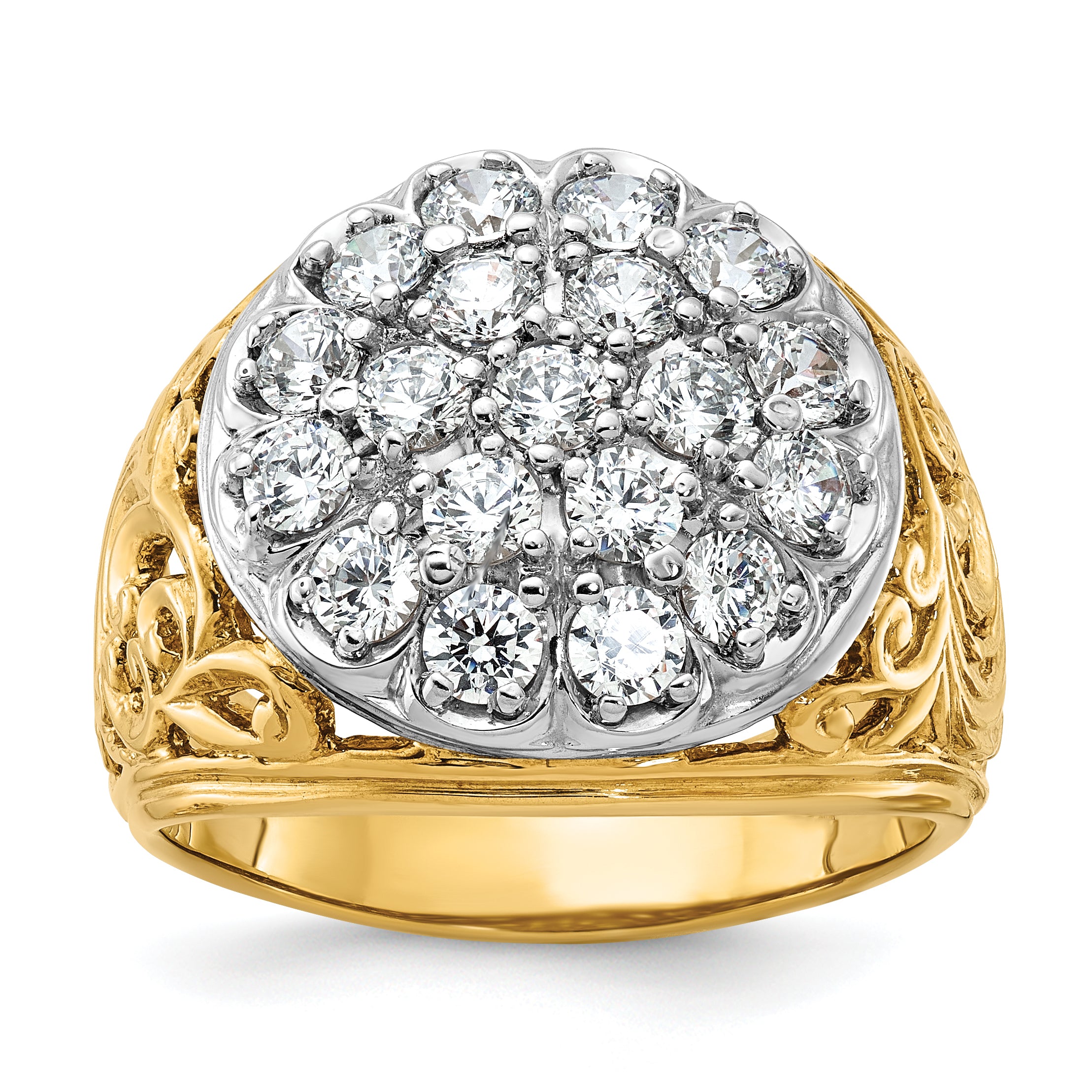 14k Two-tone Mens 2 carat Kentucky Cluster Ring Mounting, Mounting Only - Sophia Jewelers