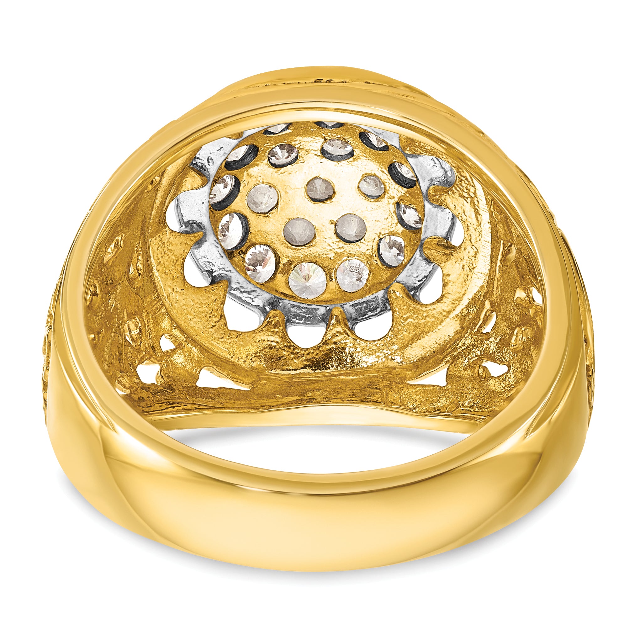 10k Two-tone Men's Polished Filigree 1 Carat AA Quality Diamond Round Cluster Ring Mounting (No Stones Included)
