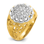 10k Two-tone Men's Polished Filigree 1 Carat AA Quality Diamond Round Cluster Ring Mounting (No Stones Included)
