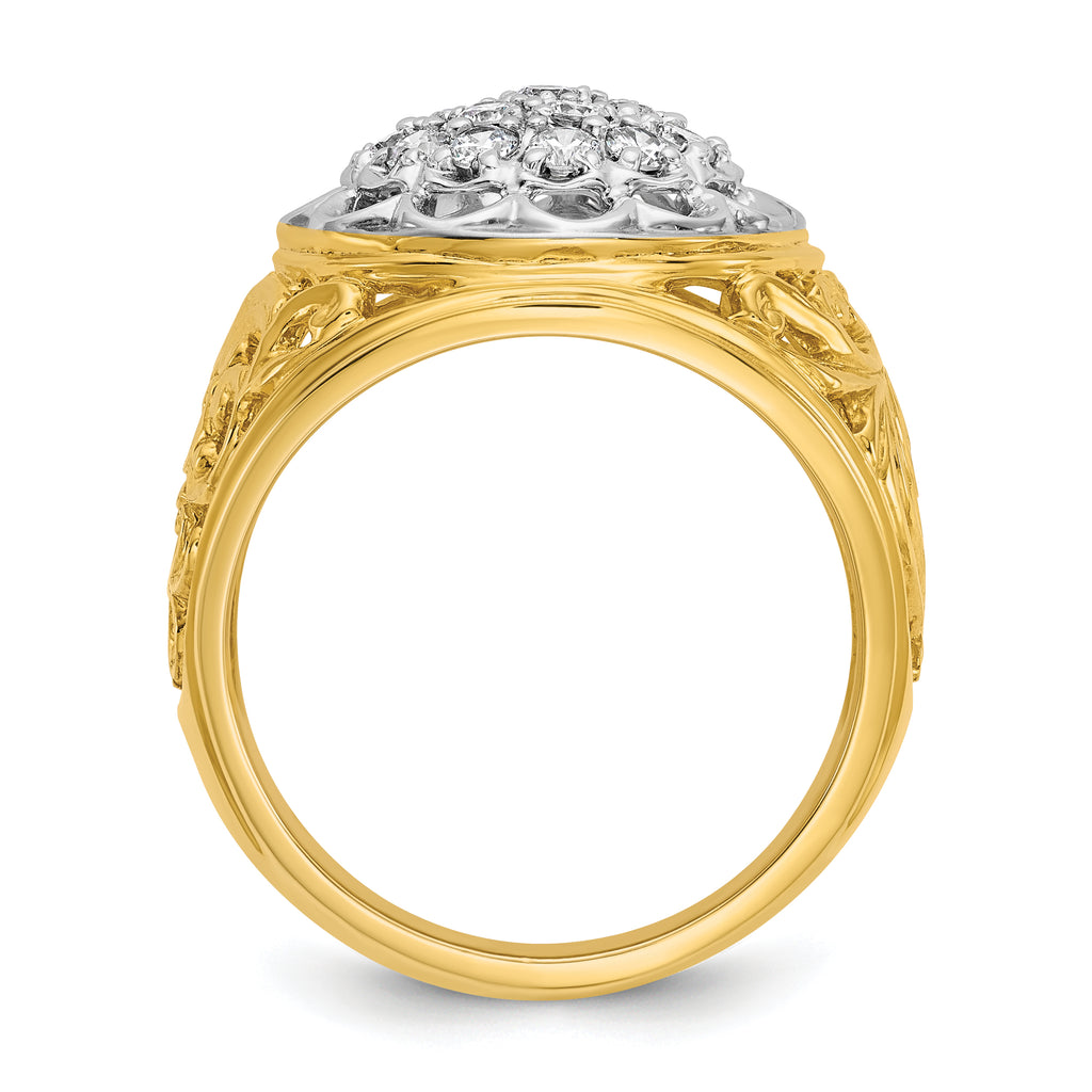 14k Two-tone Men's Polished Filigree 1 Carat AA Quality Diamond Round Cluster Ring Mounting, Mounting Only - Sophia Jewelers