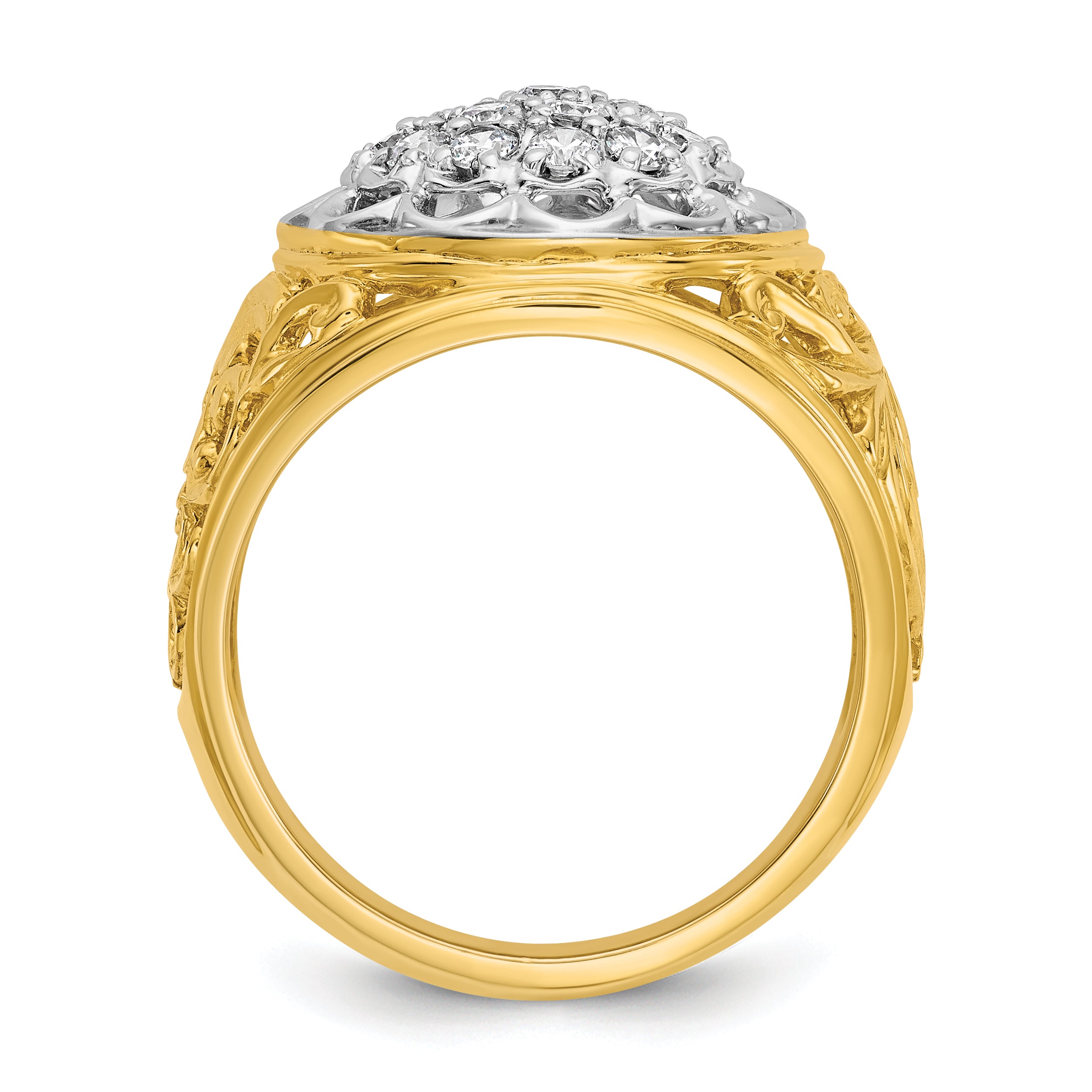 14k Two-tone Men's Polished Filigree 1 Carat AA Quality Diamond Round Cluster Ring Mounting, Mounting Only - Sophia Jewelers