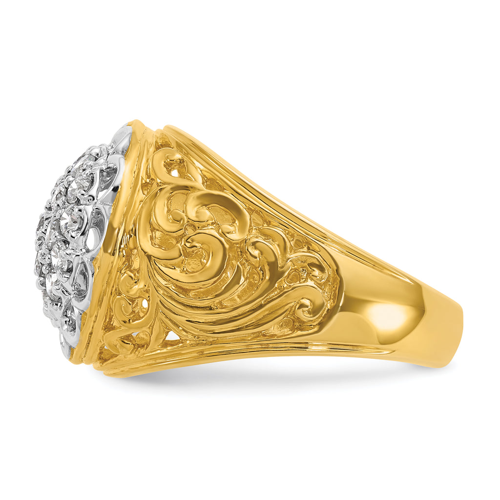 14k Two-tone Men's Polished Filigree 1 Carat AA Quality Diamond Round Cluster Ring Mounting, Mounting Only - Sophia Jewelers