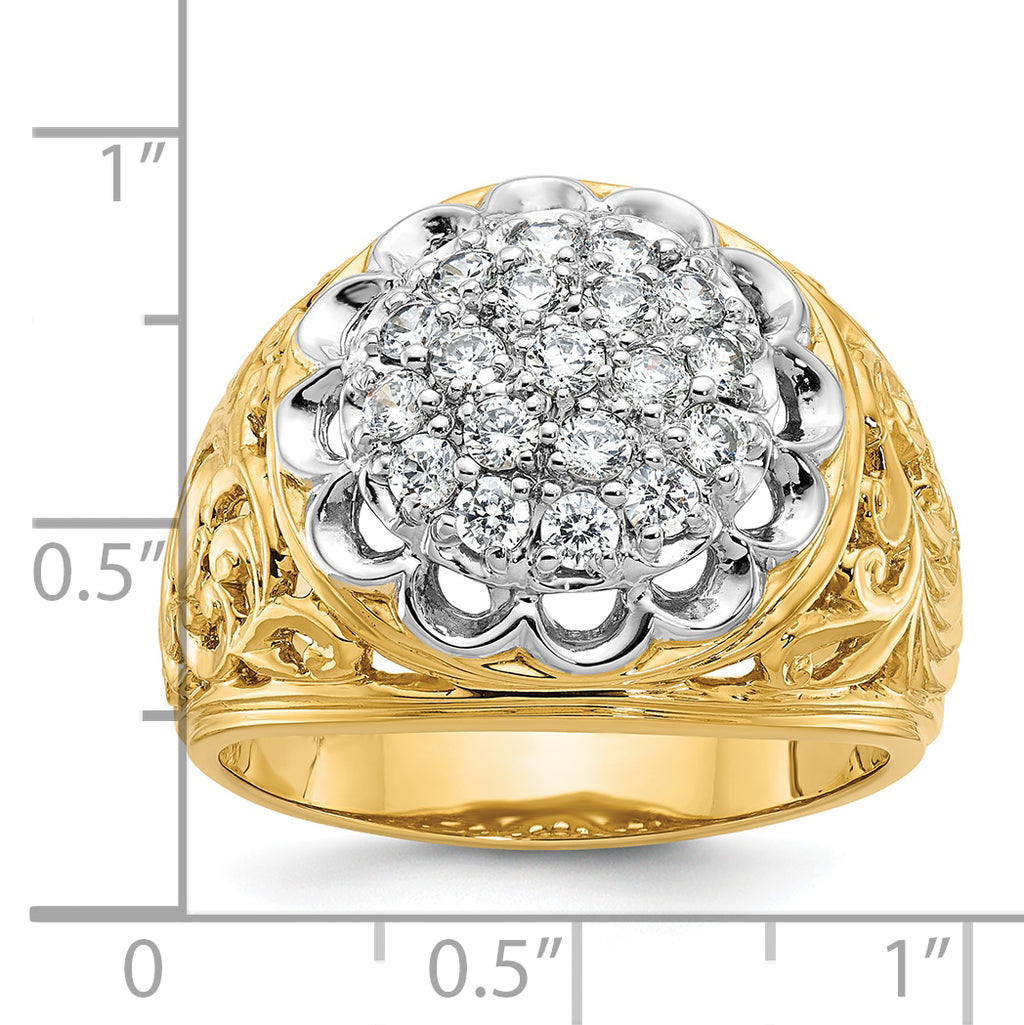 14k Two-tone Men's Polished Filigree 1 Carat AA Quality Diamond Round Cluster Ring Mounting, Mounting Only - Sophia Jewelers