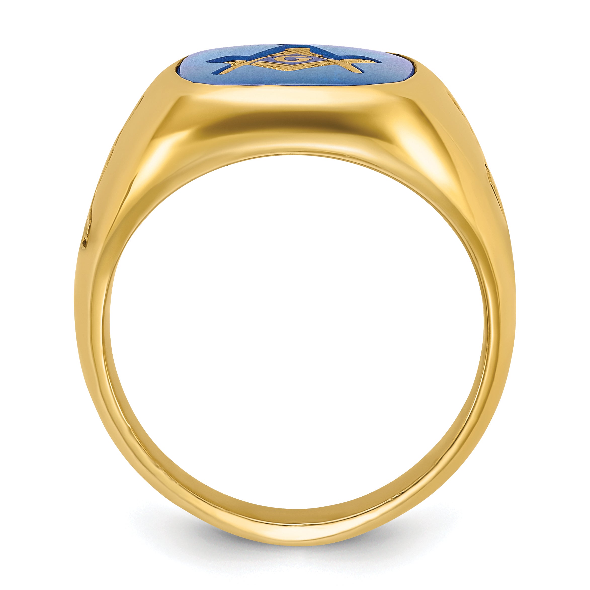 14k Men's Polished and Grooved with Lab Created Sapphire Blue Lodge Master Masonic Ring