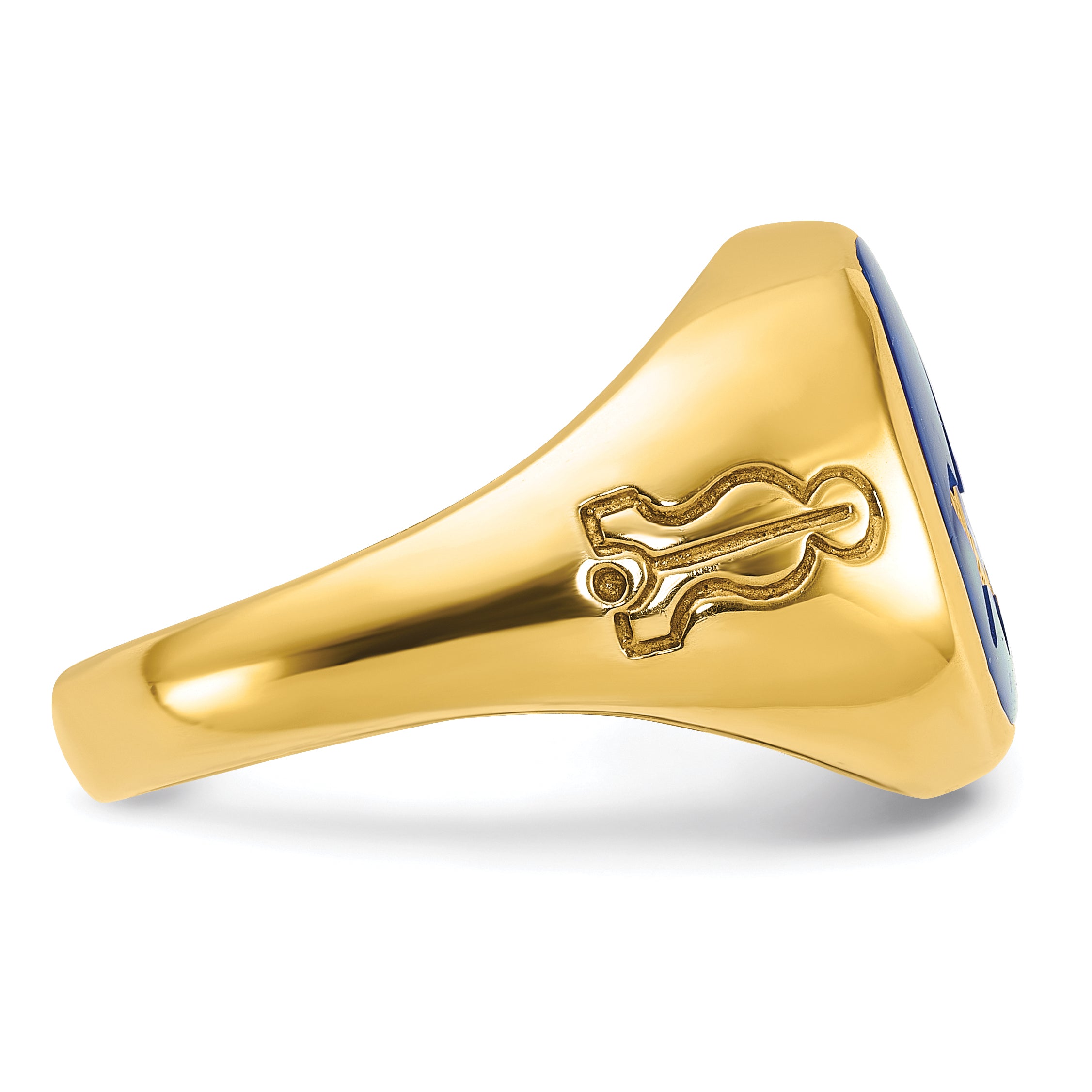 14k Men's Polished and Grooved with Lab Created Sapphire Blue Lodge Master Masonic Ring