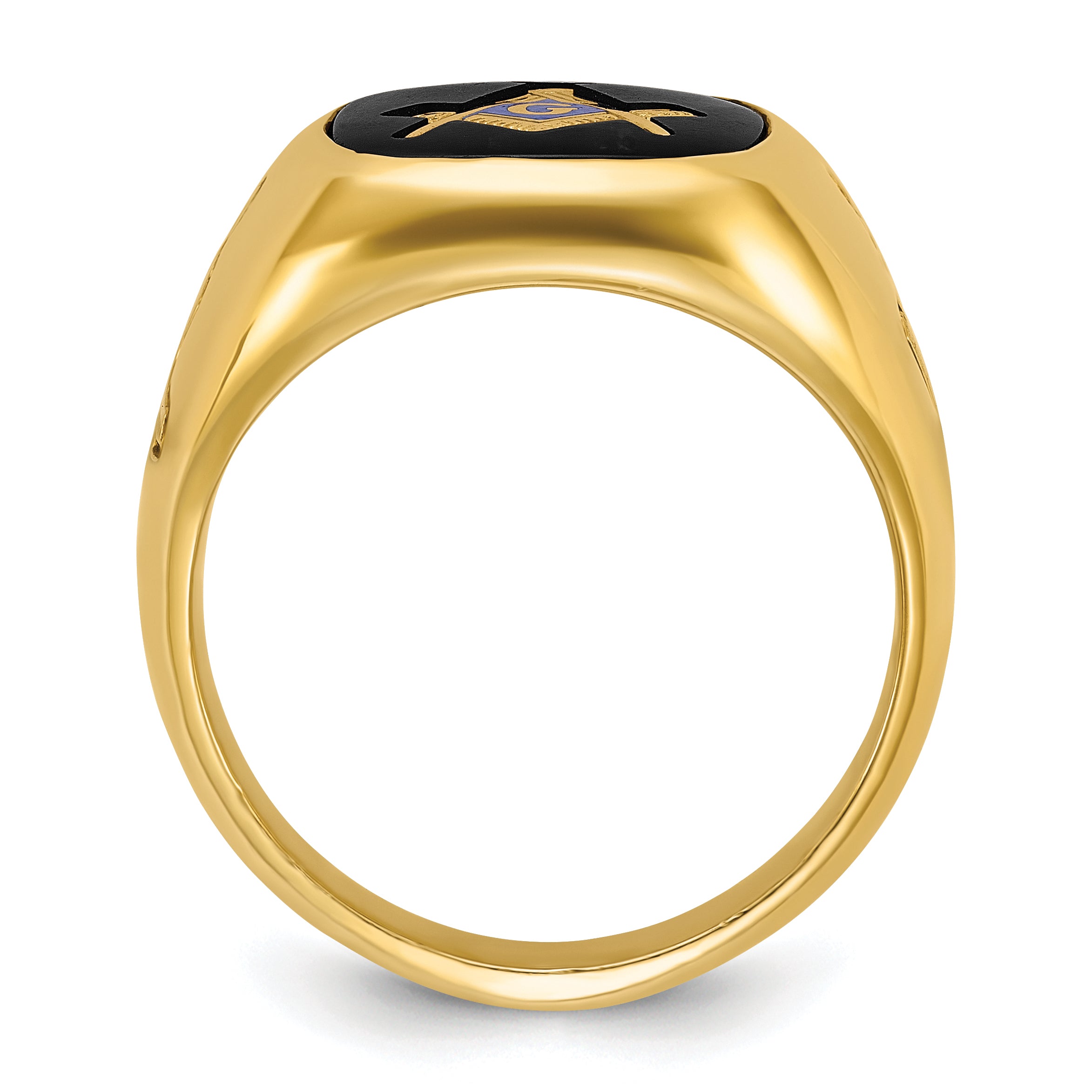 14k Men's Polished and Grooved with Onyx Blue Lodge Master Masonic Ring