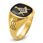 14k Men's Polished and Grooved with Onyx Blue Lodge Master Masonic Ring