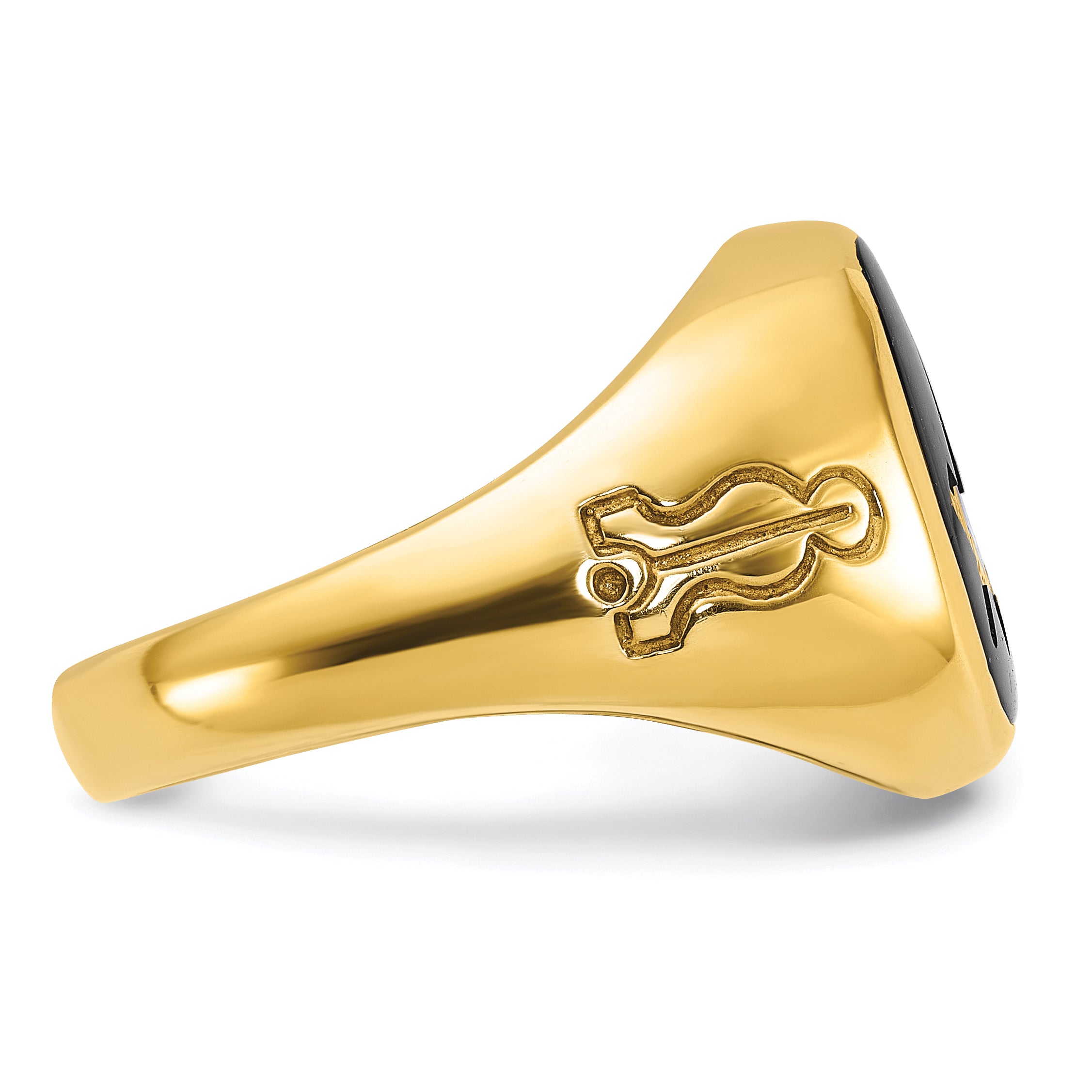 14k Men's Polished and Grooved with Onyx Blue Lodge Master Masonic Ring