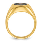 10k Men's Polished and Grooved with Oval Onyx Blue Lodge Master Masonic Ring