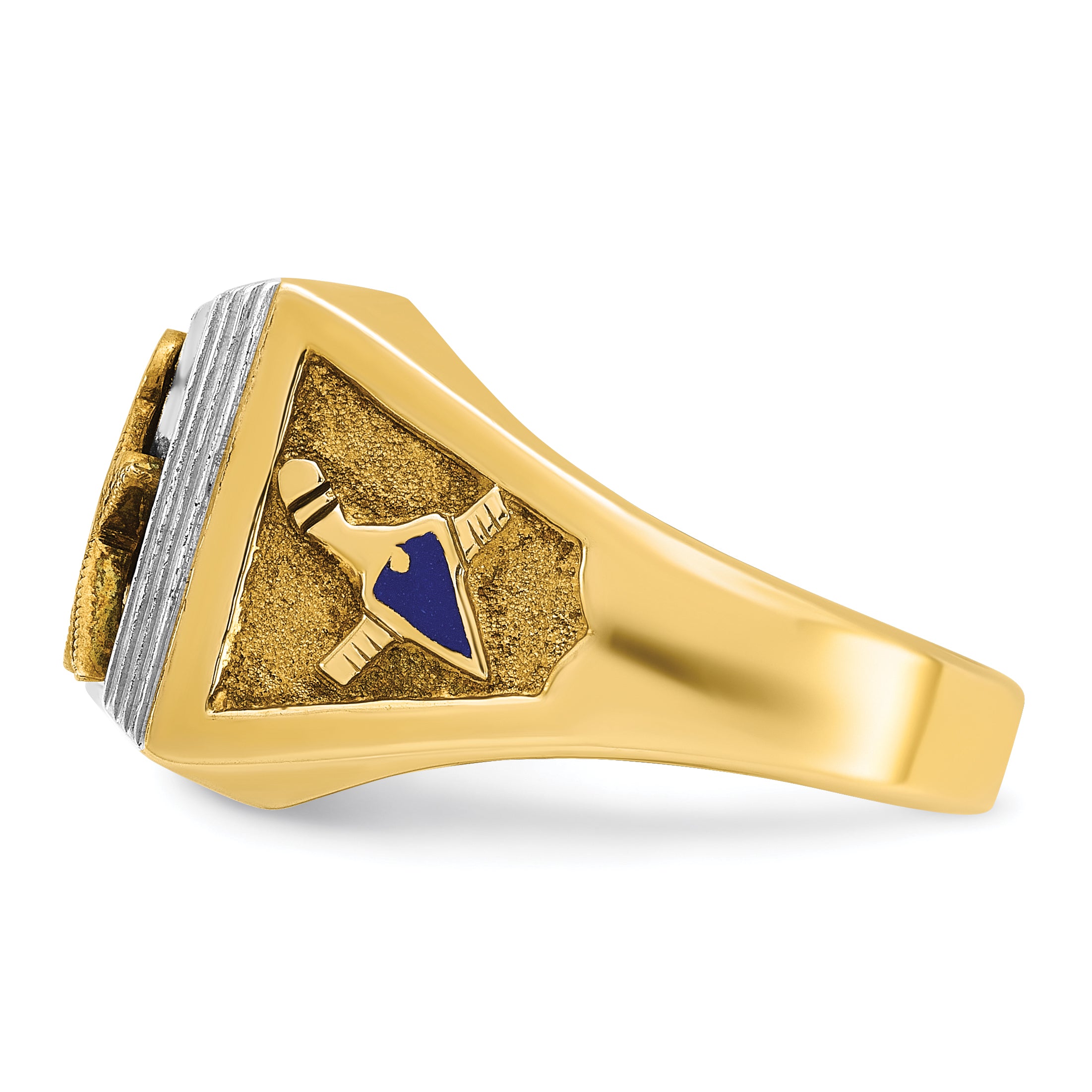 10k Two-tone Men's Polished and Textured with Blue Enamel Blue Lodge Master Masonic Ring
