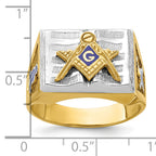 10k Two-tone Men's Polished and Textured with Blue Enamel Blue Lodge Master Masonic Ring