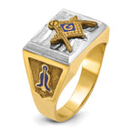 14k Two-tone Men's Polished and Textured with Blue Enamel Blue Lodge Master Masonic Ring