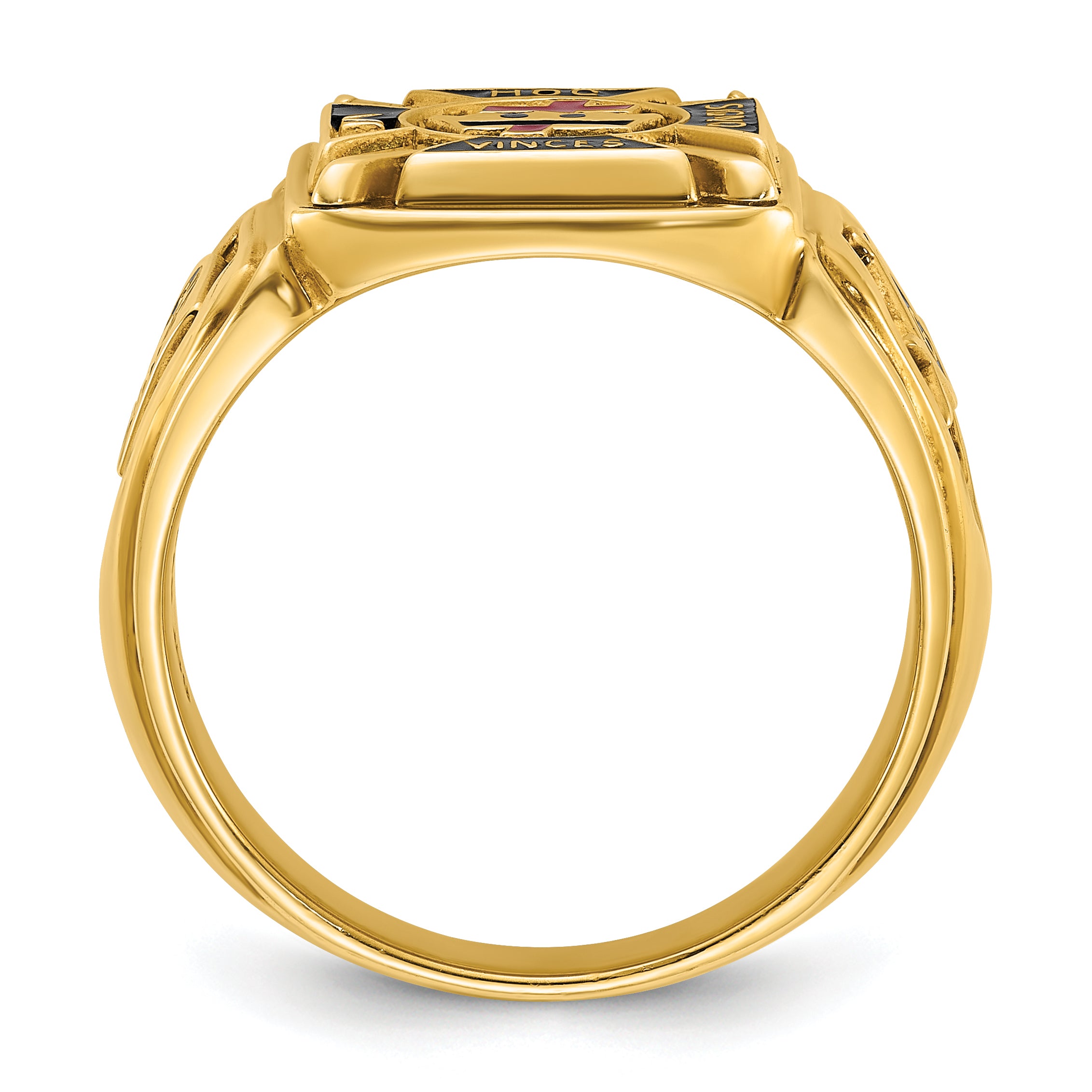 10k Men's Polished and Textured with Multi-color Enamel Knights Templar Masonic Ring