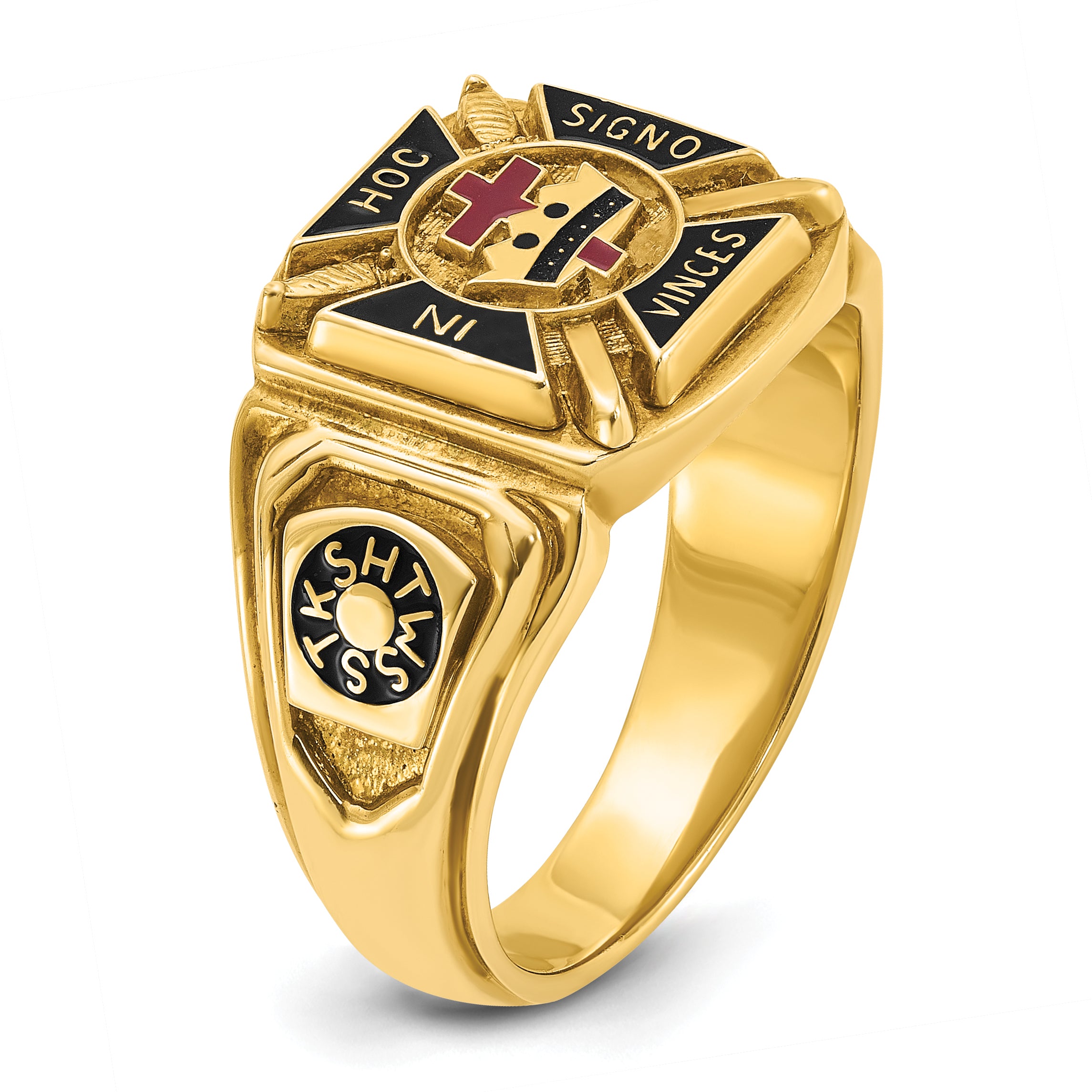 10k Men's Polished and Textured with Multi-color Enamel Knights Templar Masonic Ring