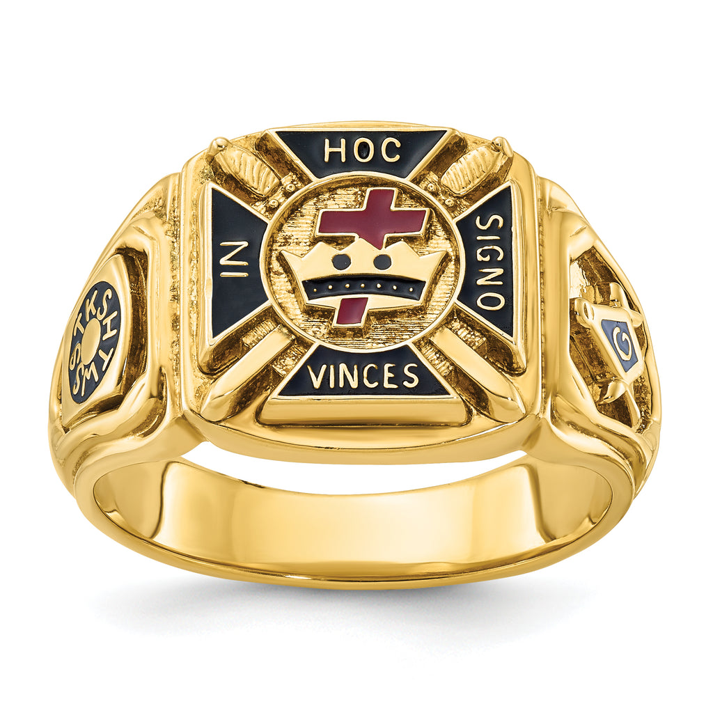 10k Men's Polished and Textured with Multi-color Enamel Knights Templar Masonic Ring