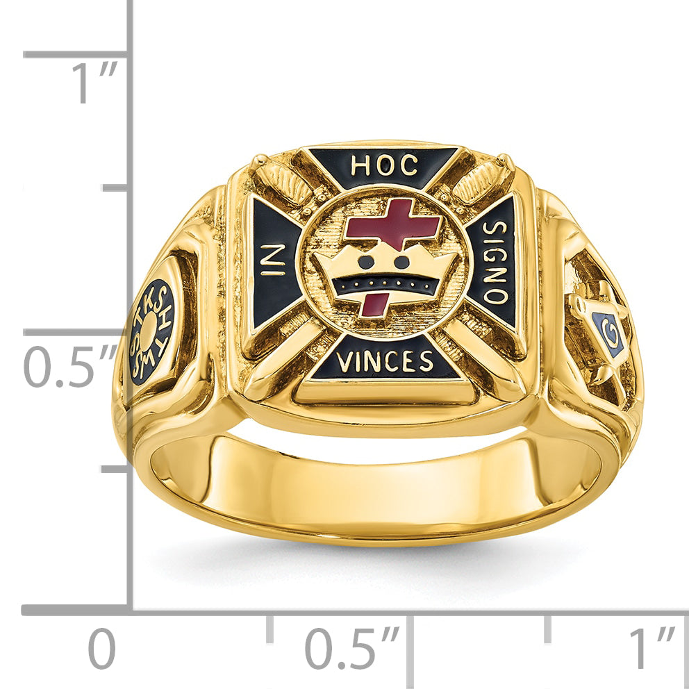 14k Men's Polished and Textured with Multi-color Enamel Knights Templar Masonic Ring
