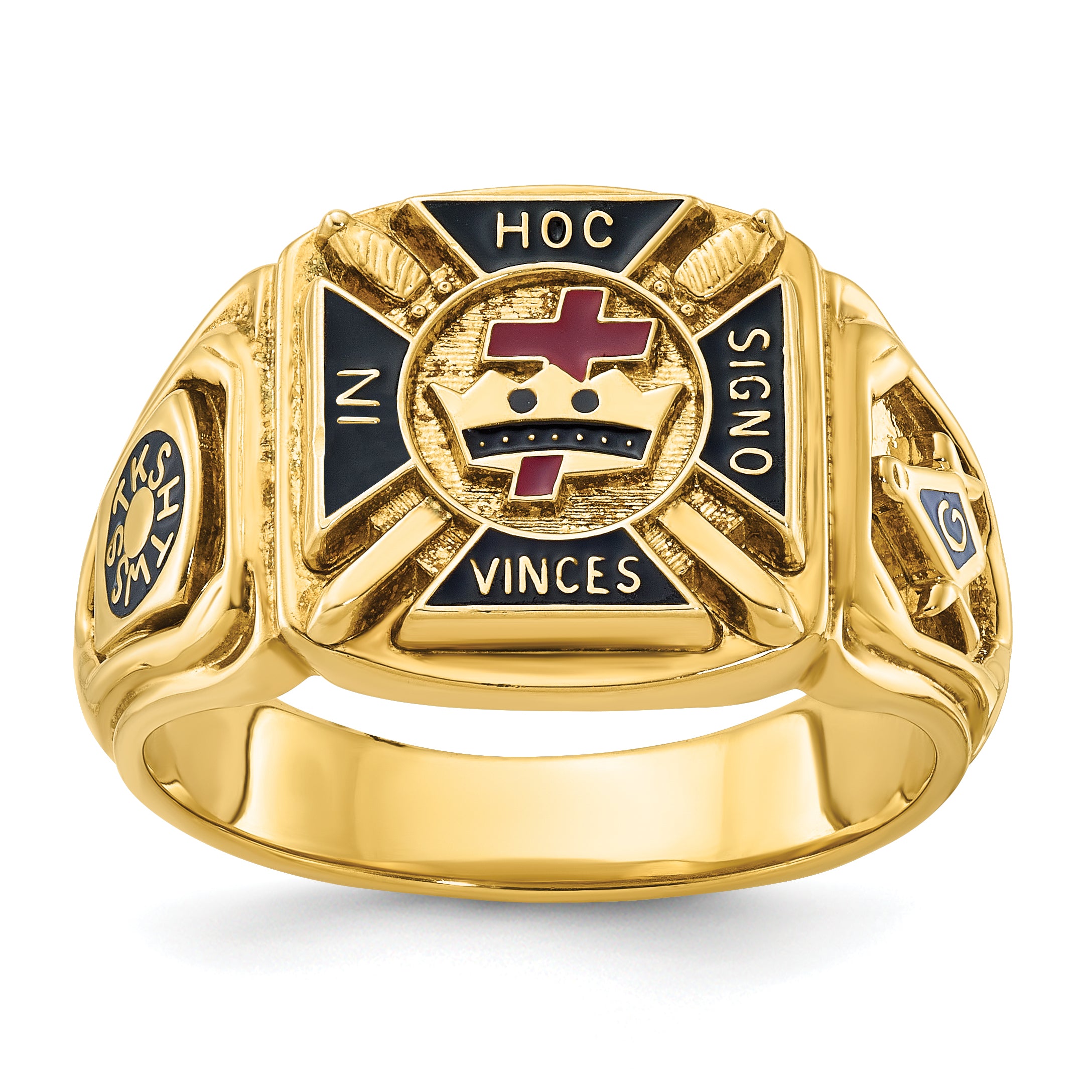 14k Men's Polished and Textured with Multi-color Enamel Knights Templar Masonic Ring