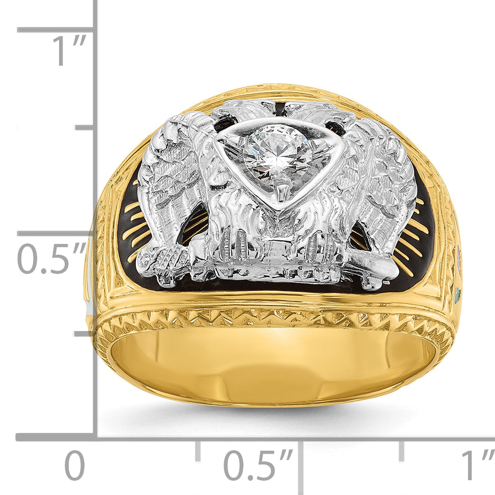 14k Two-tone Men's Polished and Textured with Multi-color Enamel and Diamond 32nd Degree Scottish Ri - Sophia Jewelers
