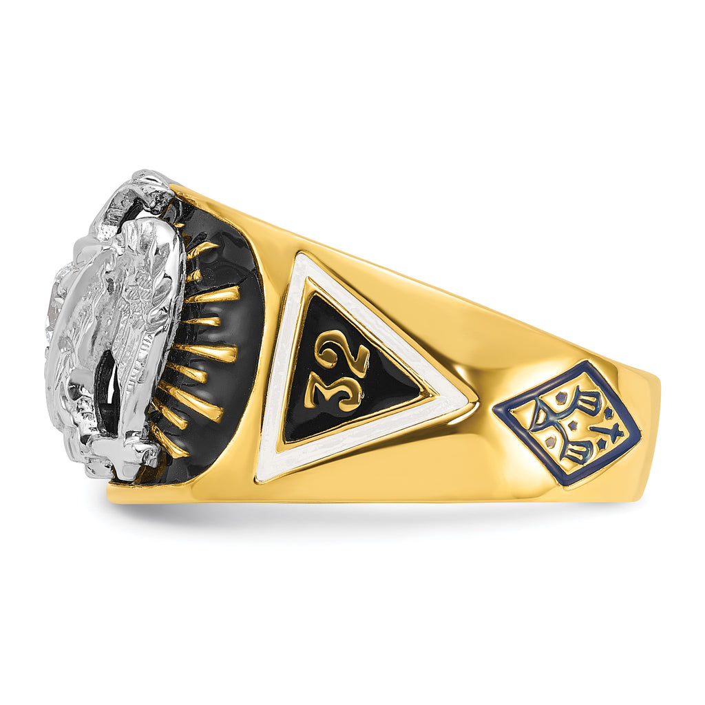 14k Two-tone Men's Polished and Textured with Multi-color Enamel and Diamond 32nd Degree Scottish Ri - Sophia Jewelers