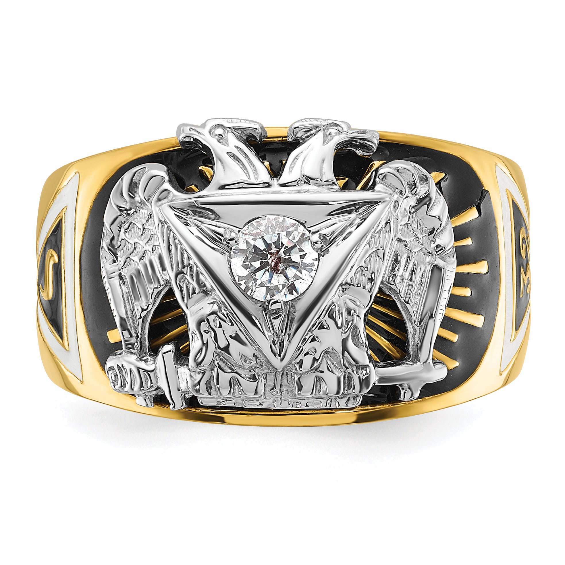 14k Two-tone Men's Polished and Textured 32nd Degree Scottish Rite Masonic Ring Mounting, Mounting Only - Sophia Jewelers