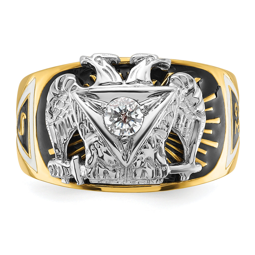 14k Two-tone Men's Polished and Textured with Multi-color Enamel and Diamond 32nd Degree Scottish Ri - Sophia Jewelers