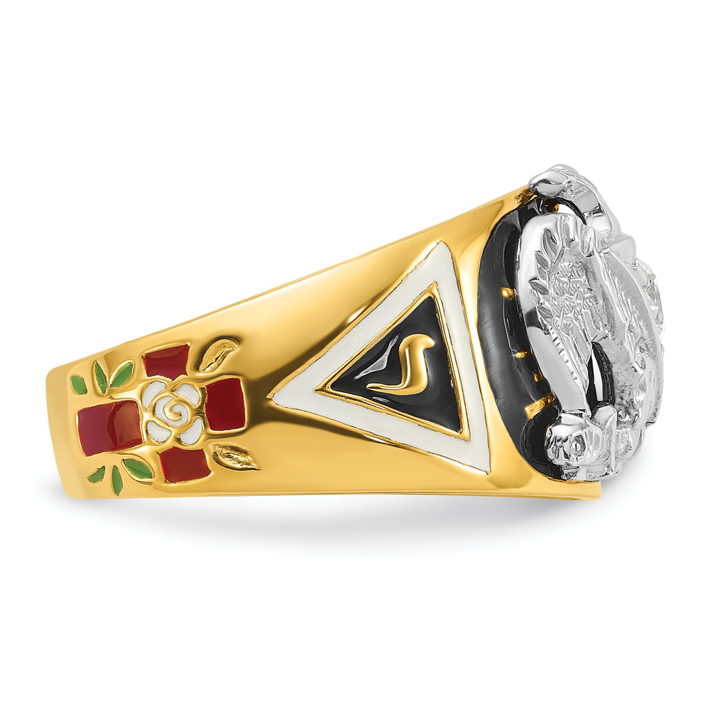14k Two-tone Men's Polished and Textured with Multi-color Enamel and Diamond 32nd Degree Scottish Ri - Sophia Jewelers