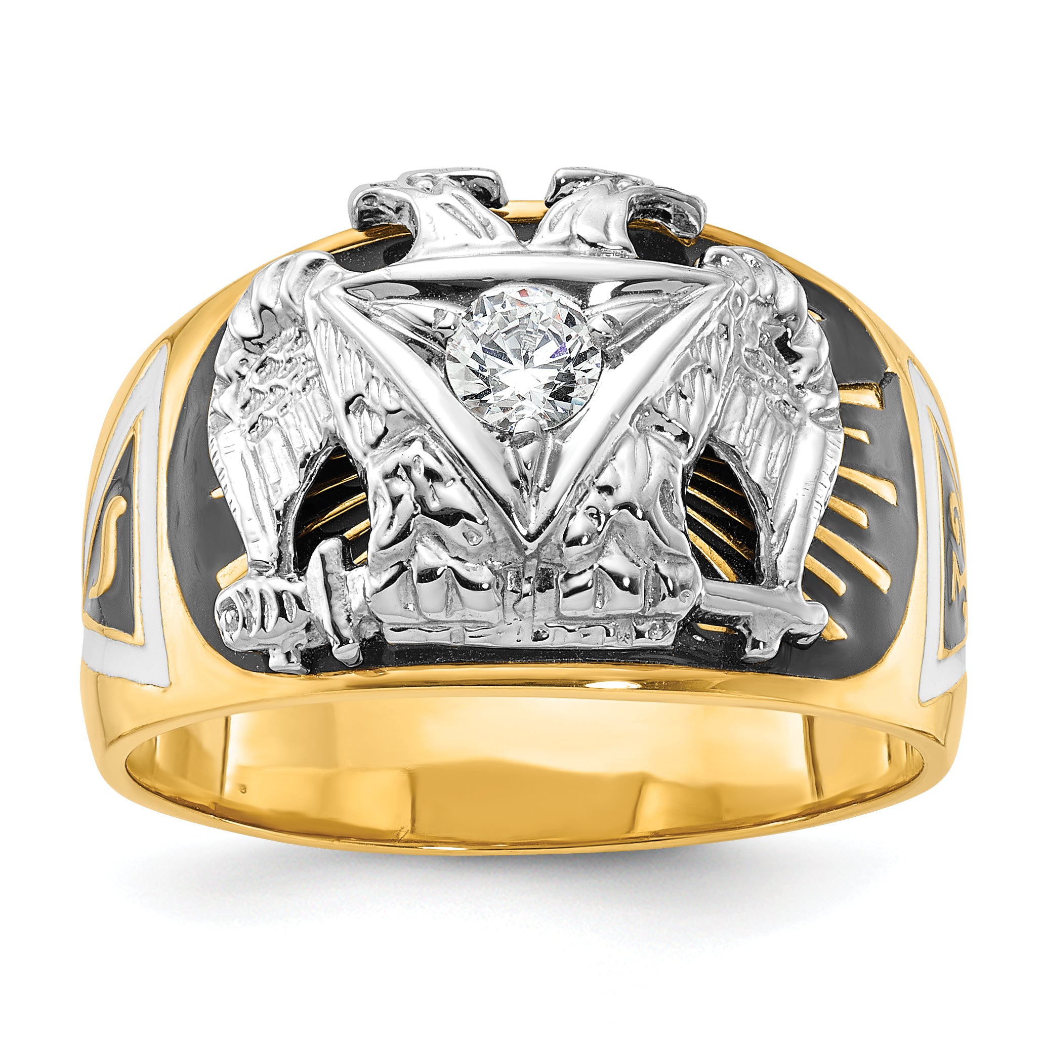14k Two-tone Men's Polished and Textured 32nd Degree Scottish Rite Masonic Ring Mounting, Mounting Only - Sophia Jewelers Main image