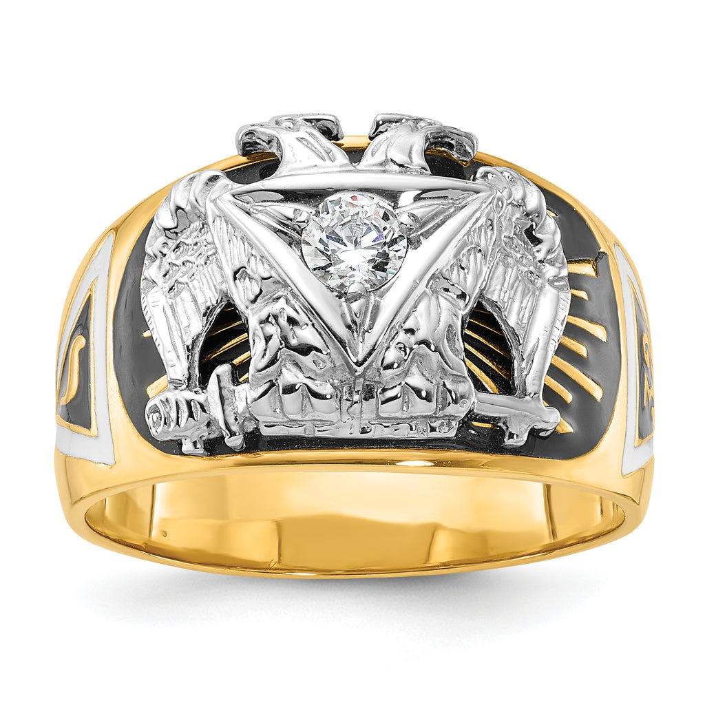 14k Two-tone Men's Polished and Textured 32nd Degree Scottish Rite Masonic Ring Mounting, Mounting Only - Sophia Jewelers