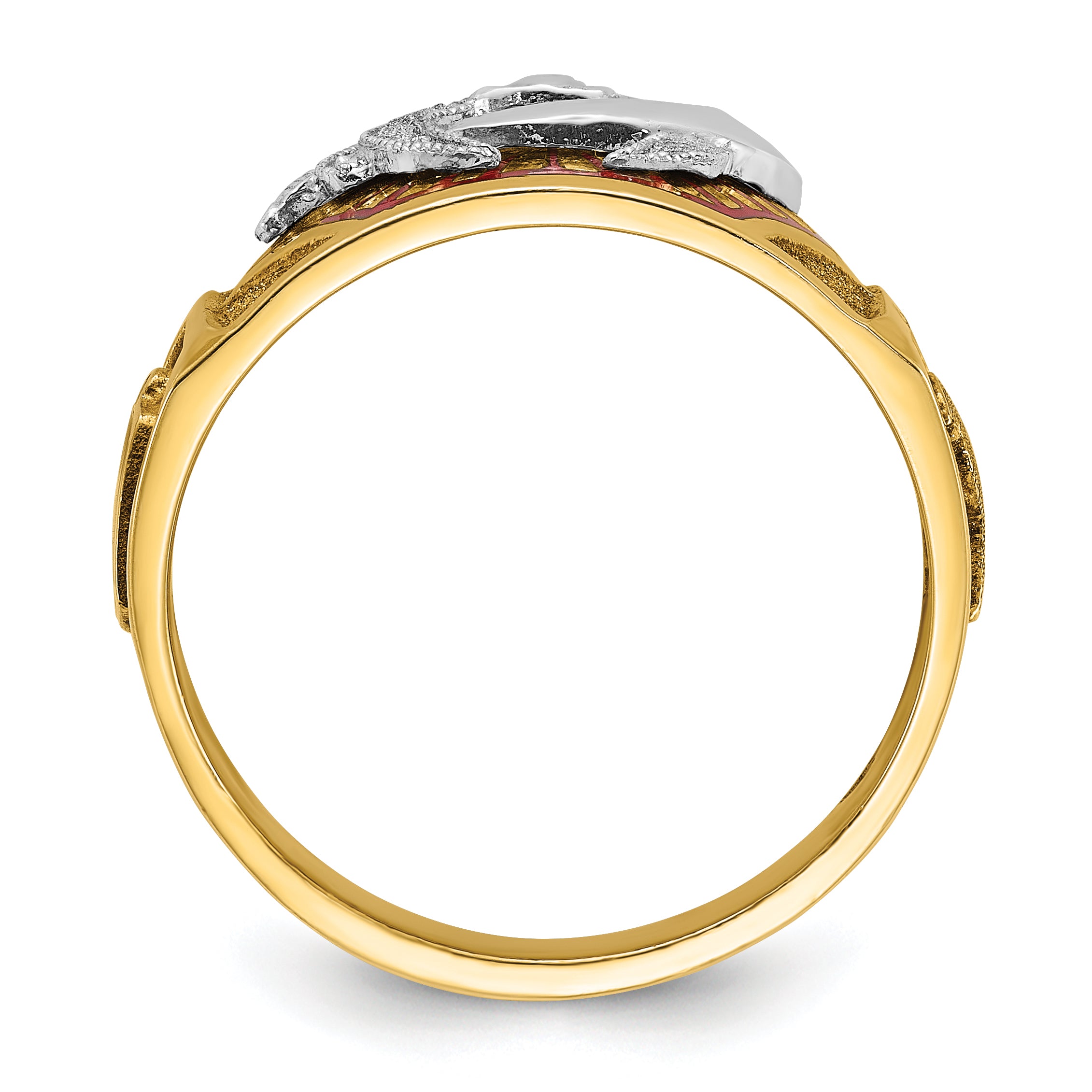 10k Two-tone Men's Polished and Textured with Multi-color Enamel Masonic Shriner's Ring Secondary image