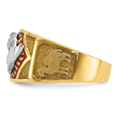 10k Two-tone Men's Polished and Textured with Multi-color Enamel Masonic Shriner's Ring