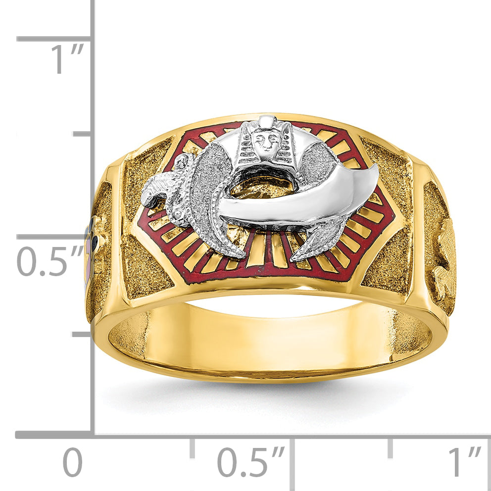 10k Two-tone Men's Polished and Textured with Multi-color Enamel Masonic Shriner's Ring