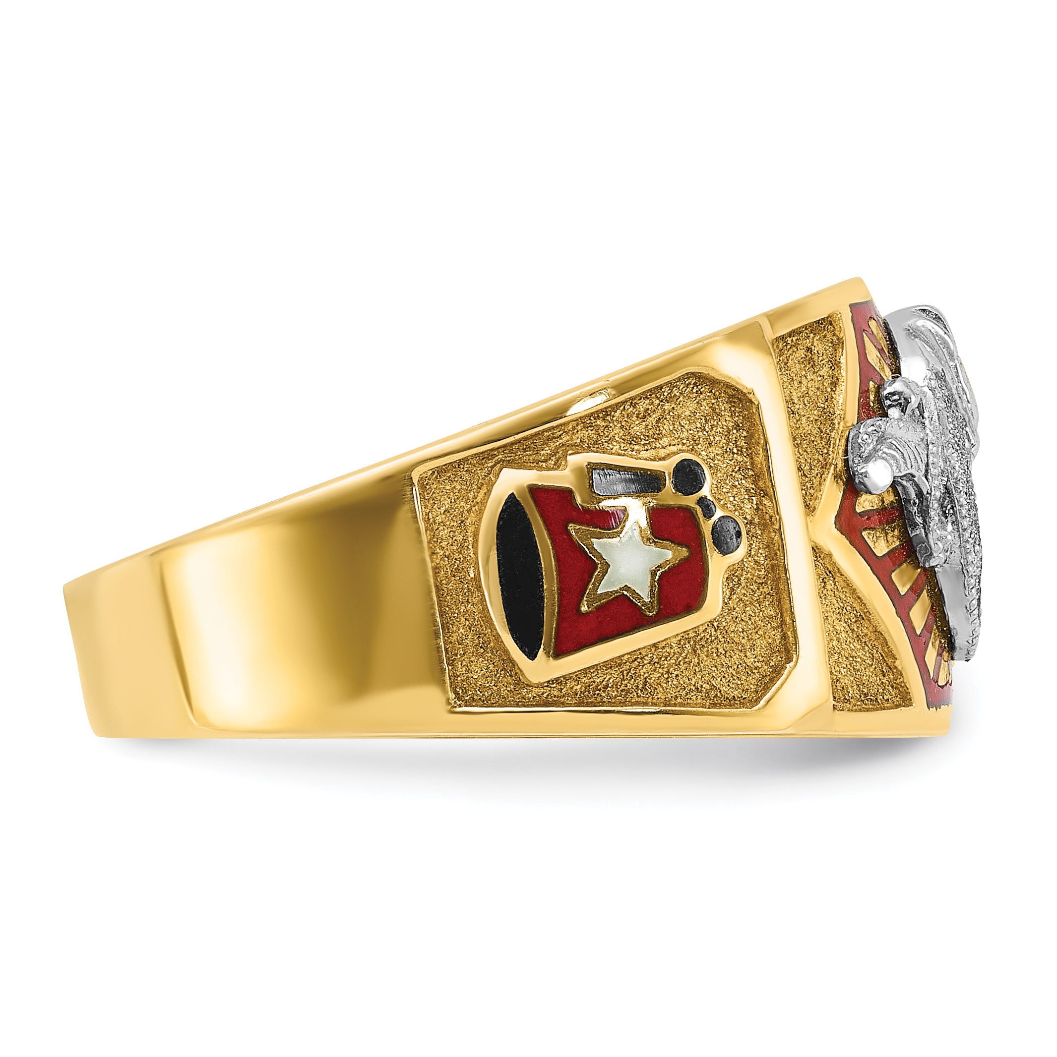 10k Two-tone Men's Polished and Textured with Multi-color Enamel Masonic Shriner's Ring