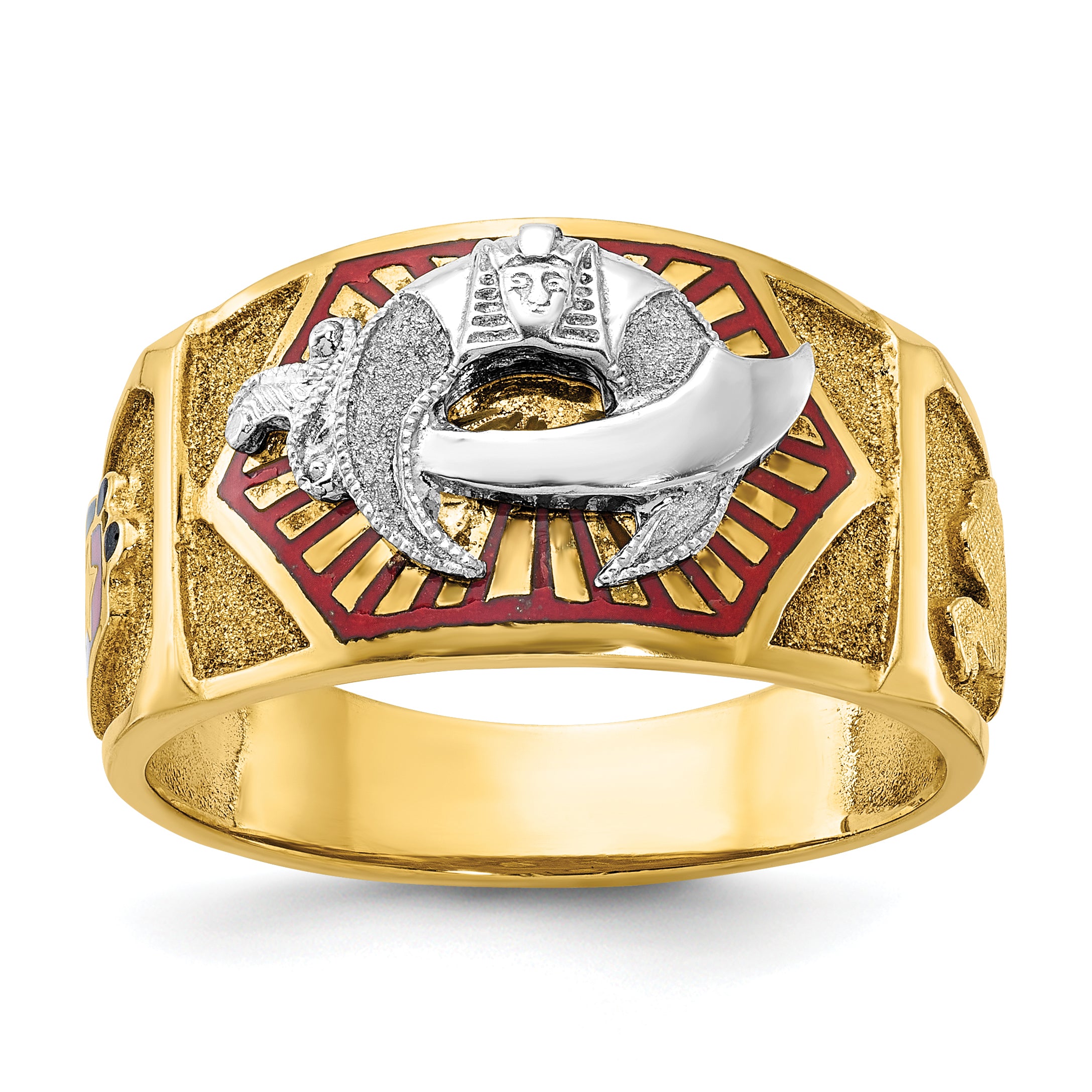 10k Two-tone Men's Polished and Textured with Multi-color Enamel Masonic Shriner's Ring Main image