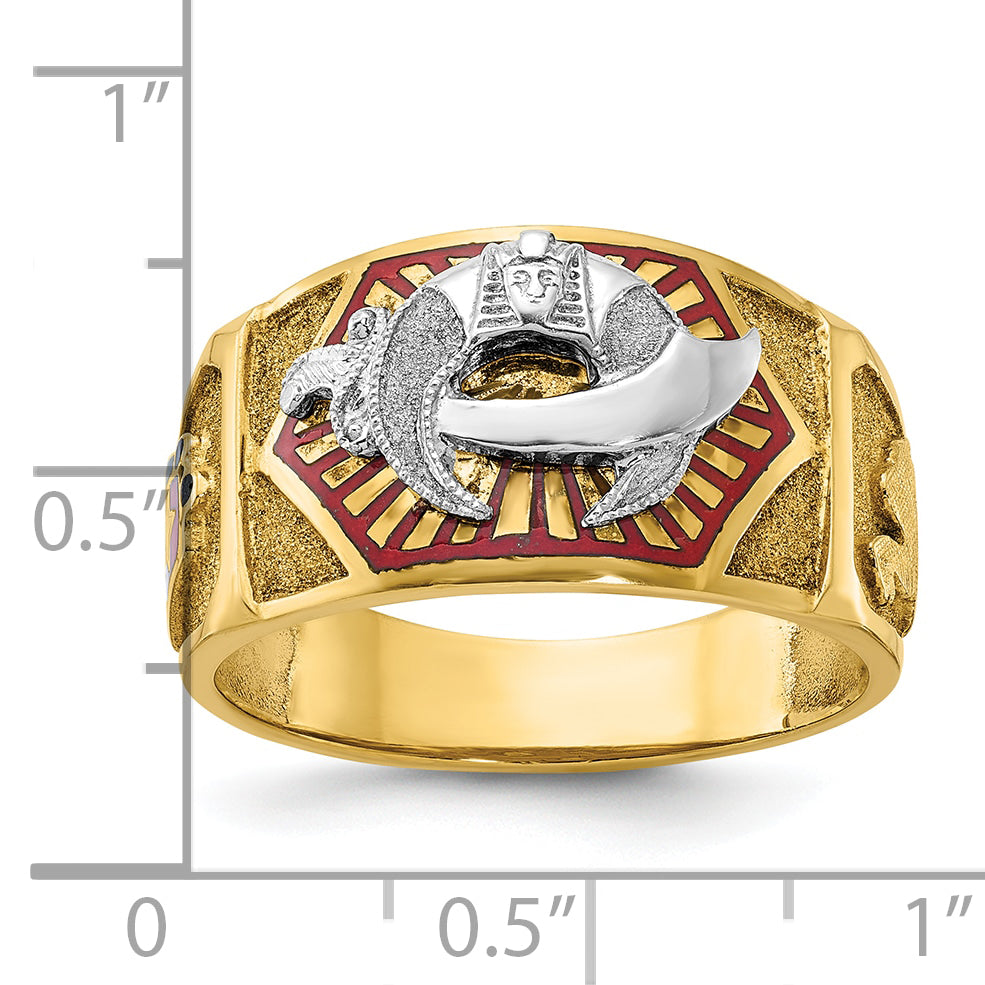 14k Two-tone Men's Polished and Textured with Multi-color Enamel Masonic Shriner's Ring