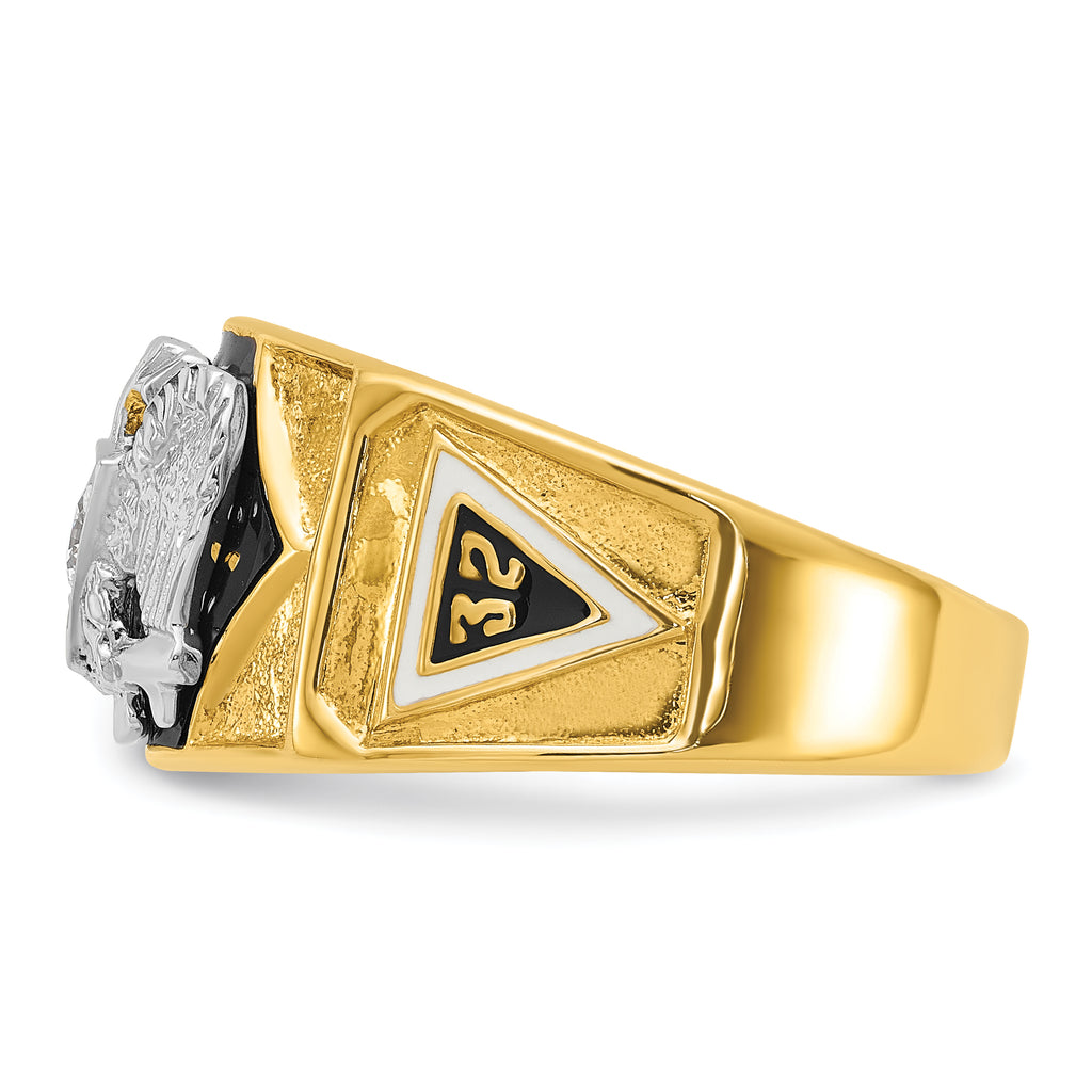 14k Two-tone Men's Polished and Textured with Multi-color Enamel and Diamond 32nd Degree Scottish Ri - Sophia Jewelers