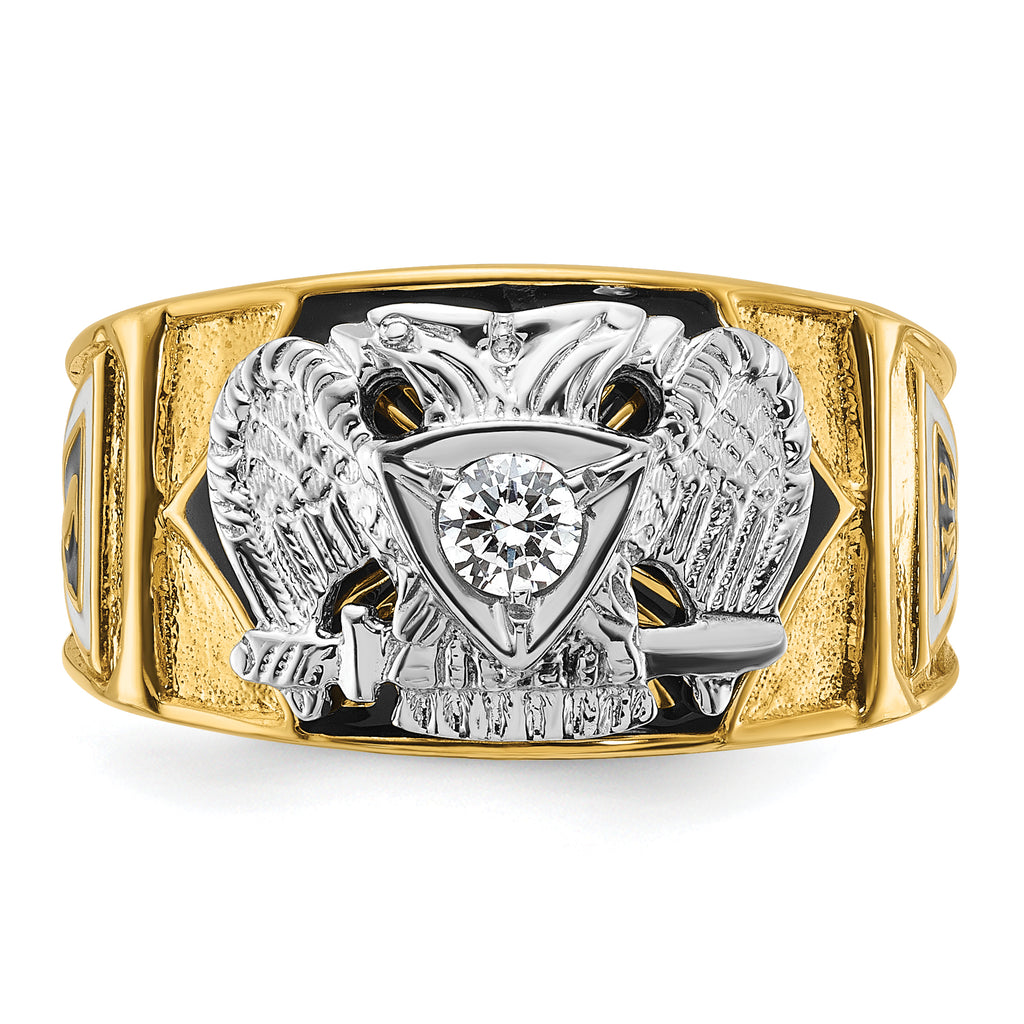 14k Two-tone Men's Polished and Textured 32nd Degree Scottish Rite Masonic Ring Mounting, Mounting Only - Sophia Jewelers