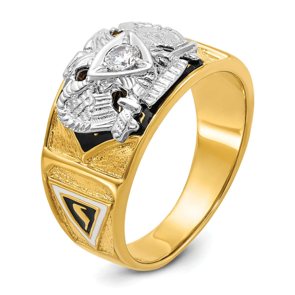 14k Two-tone Men's Polished and Textured with Multi-color Enamel and Diamond 32nd Degree Scottish Ri - Sophia Jewelers