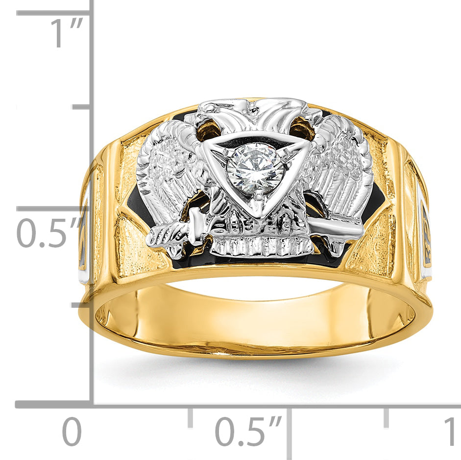 14k Two-tone Men's Polished and Textured 32nd Degree Scottish Rite Masonic Ring Mounting, Mounting Only - Sophia Jewelers