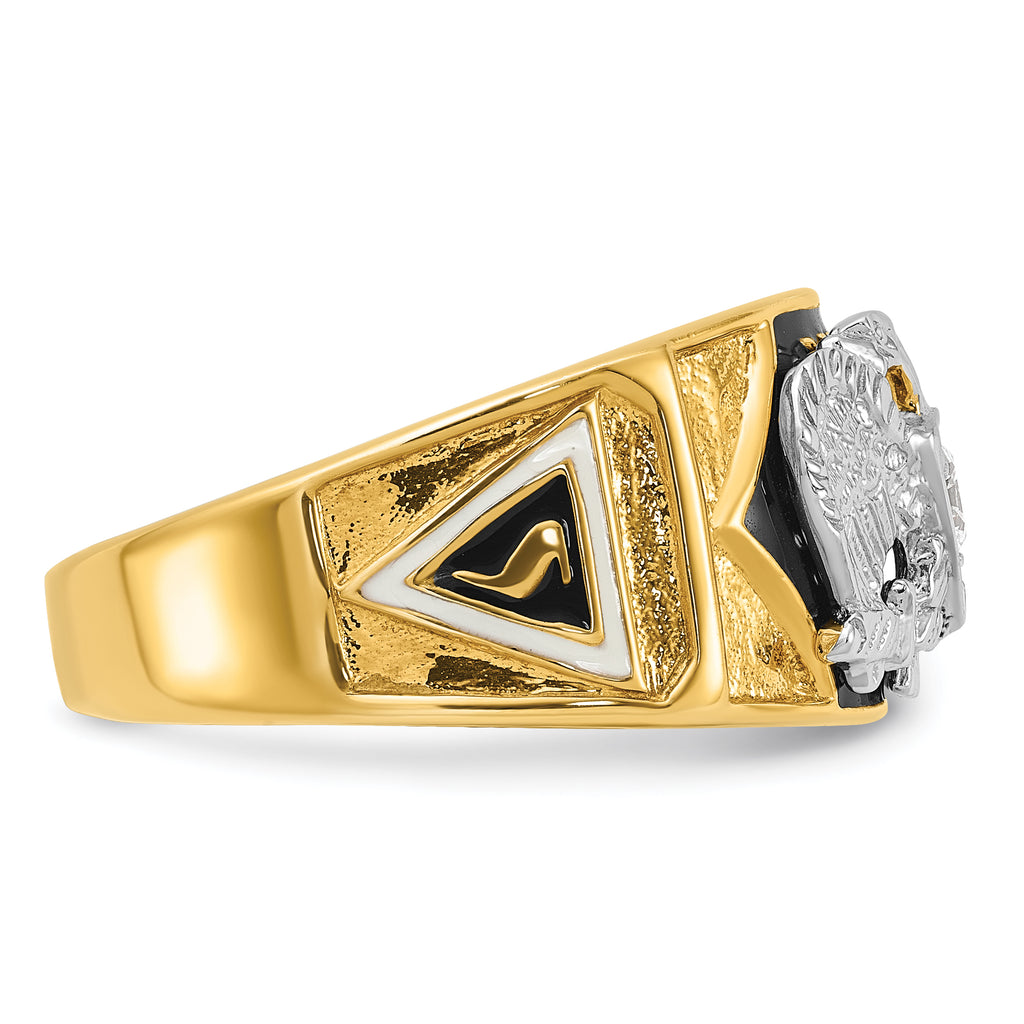 14k Two-tone Men's Polished and Textured 32nd Degree Scottish Rite Masonic Ring Mounting, Mounting Only - Sophia Jewelers