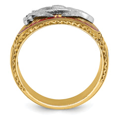 10k Two-tone Men's Polished and Textured with Multi-color Enamel Masonic Shriner's Ring
