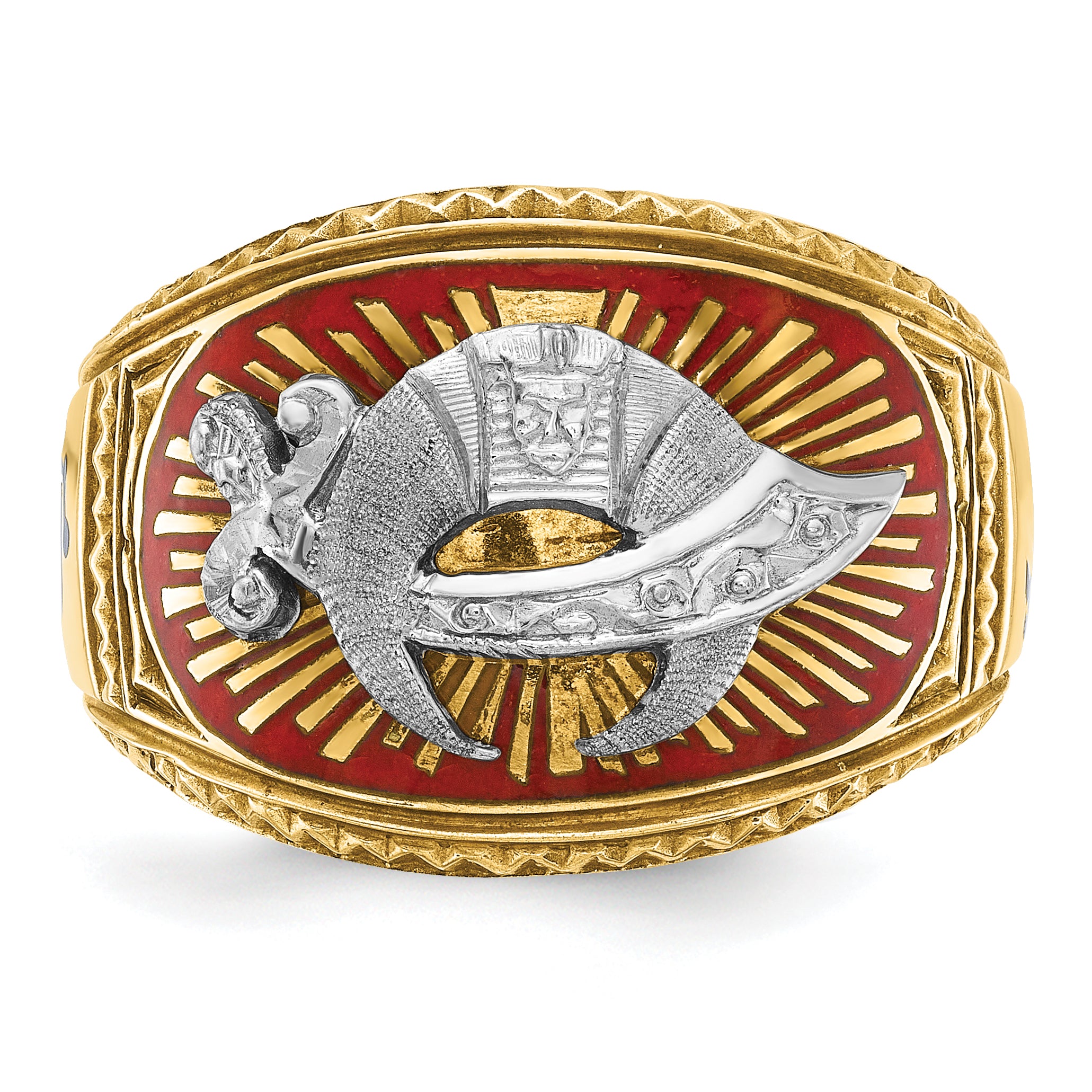 10k Two-tone Men's Polished and Textured with Multi-color Enamel Masonic Shriner's Ring