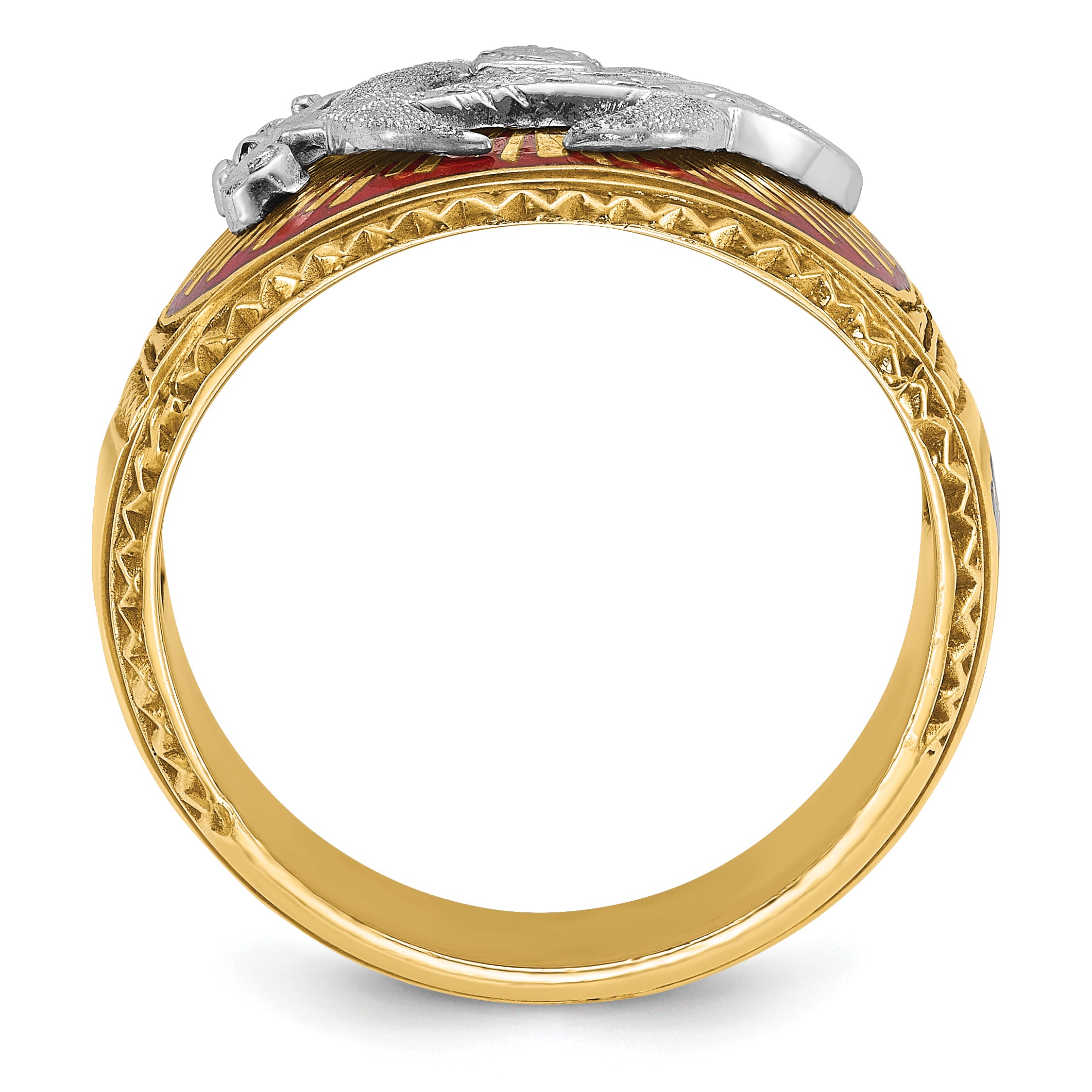 14k Two-tone Men's Polished and Textured with Multi-color Enamel Masonic Shriner's Ring