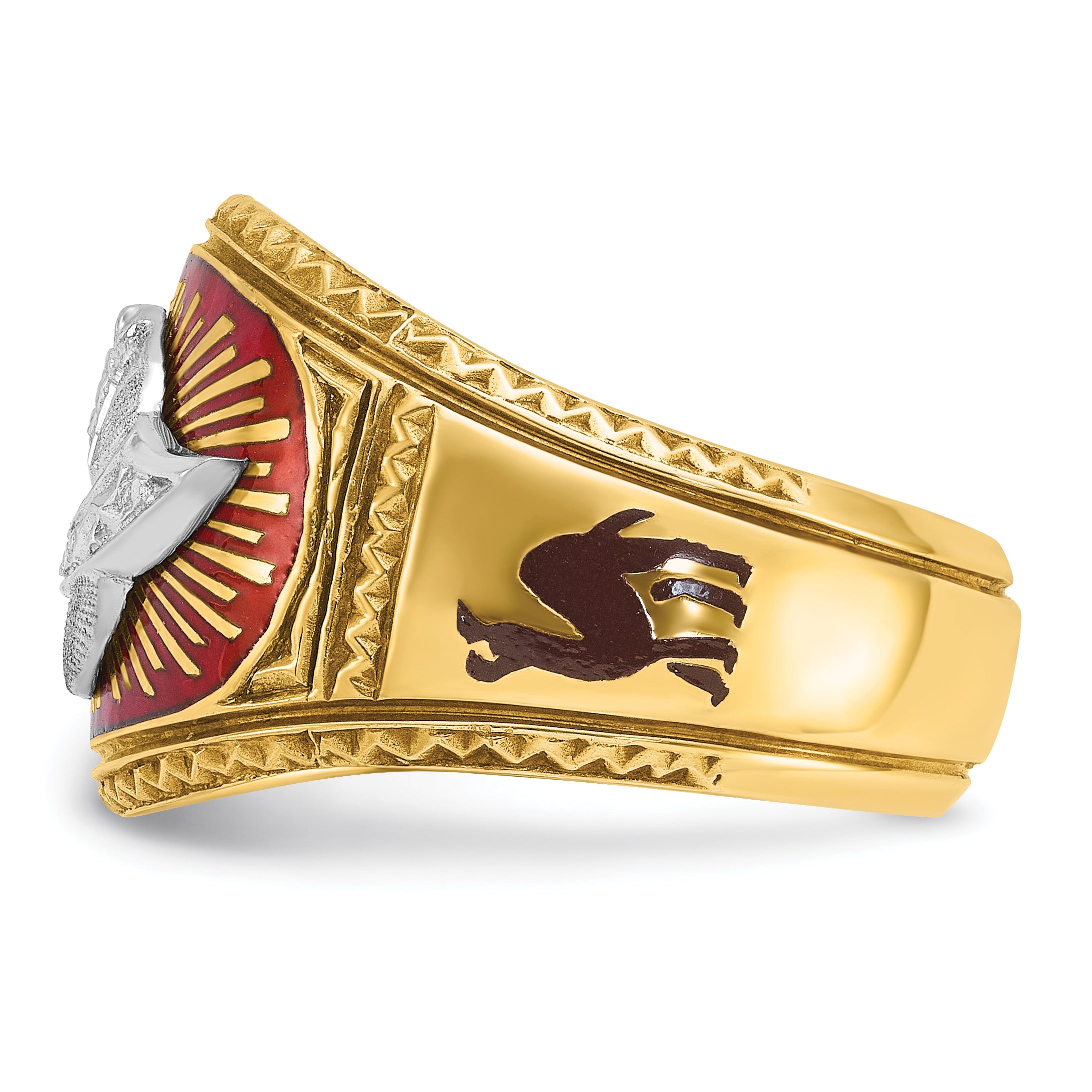 14k Two-tone Men's Polished and Textured with Multi-color Enamel Masonic Shriner's Ring
