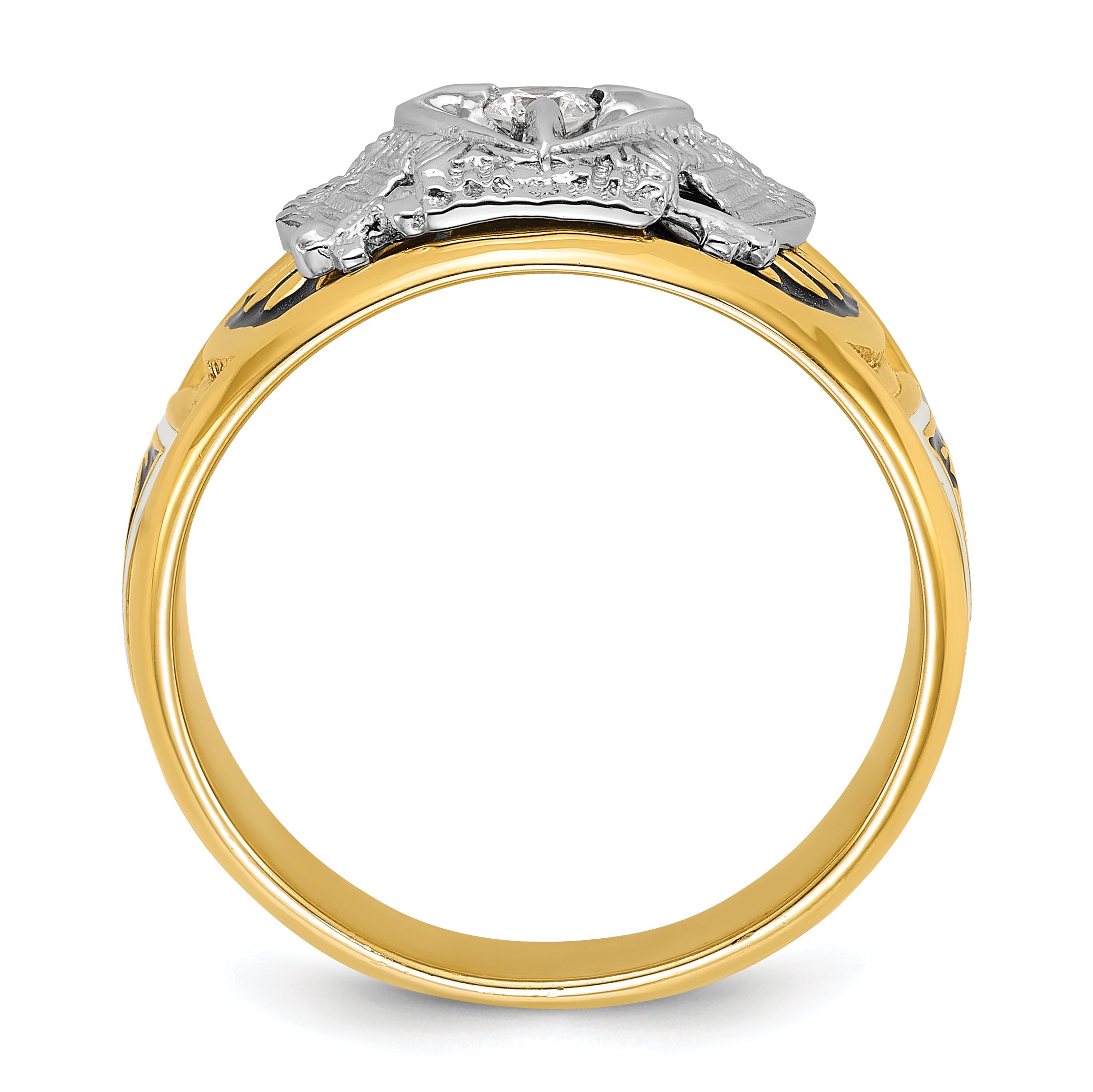 10k Two-tone Men's Polished and Textured with Black and White Enameled and Diamond 32nd Degree Scottish Rite Masonic Ring