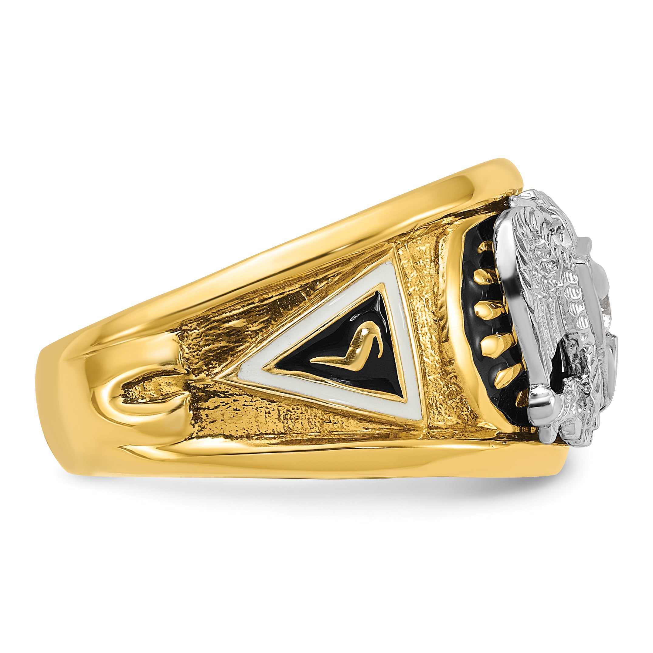 10k Two-tone Men's Polished and Textured with Black and White Enameled and Diamond 32nd Degree Scottish Rite Masonic Ring