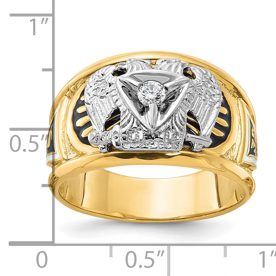 14k Two-tone Men's Polished and Textured 32nd Degree Scottish Rite Masonic Ring Mounting, Mounting Only - Sophia Jewelers