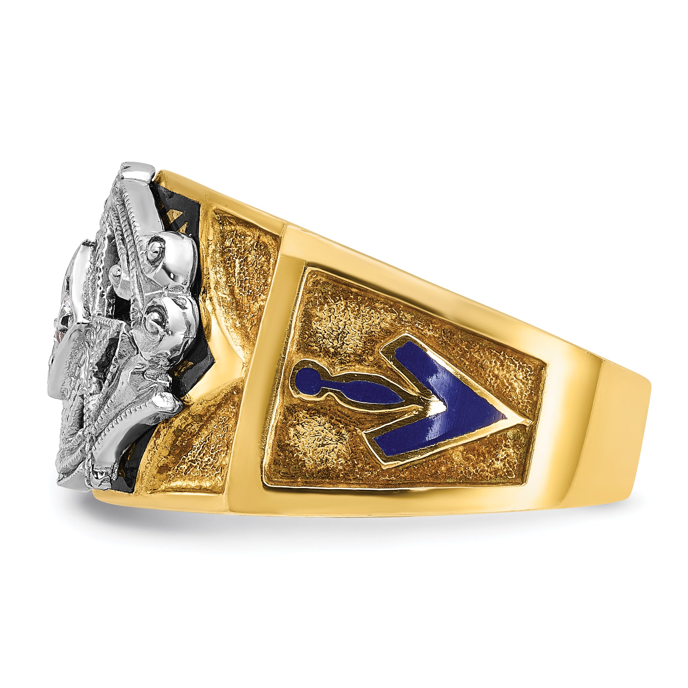 14k Two-tone Men's Polished and Textured with Blue and Black Enamel Diamond Blue Lodge Master Masoni - Sophia Jewelers